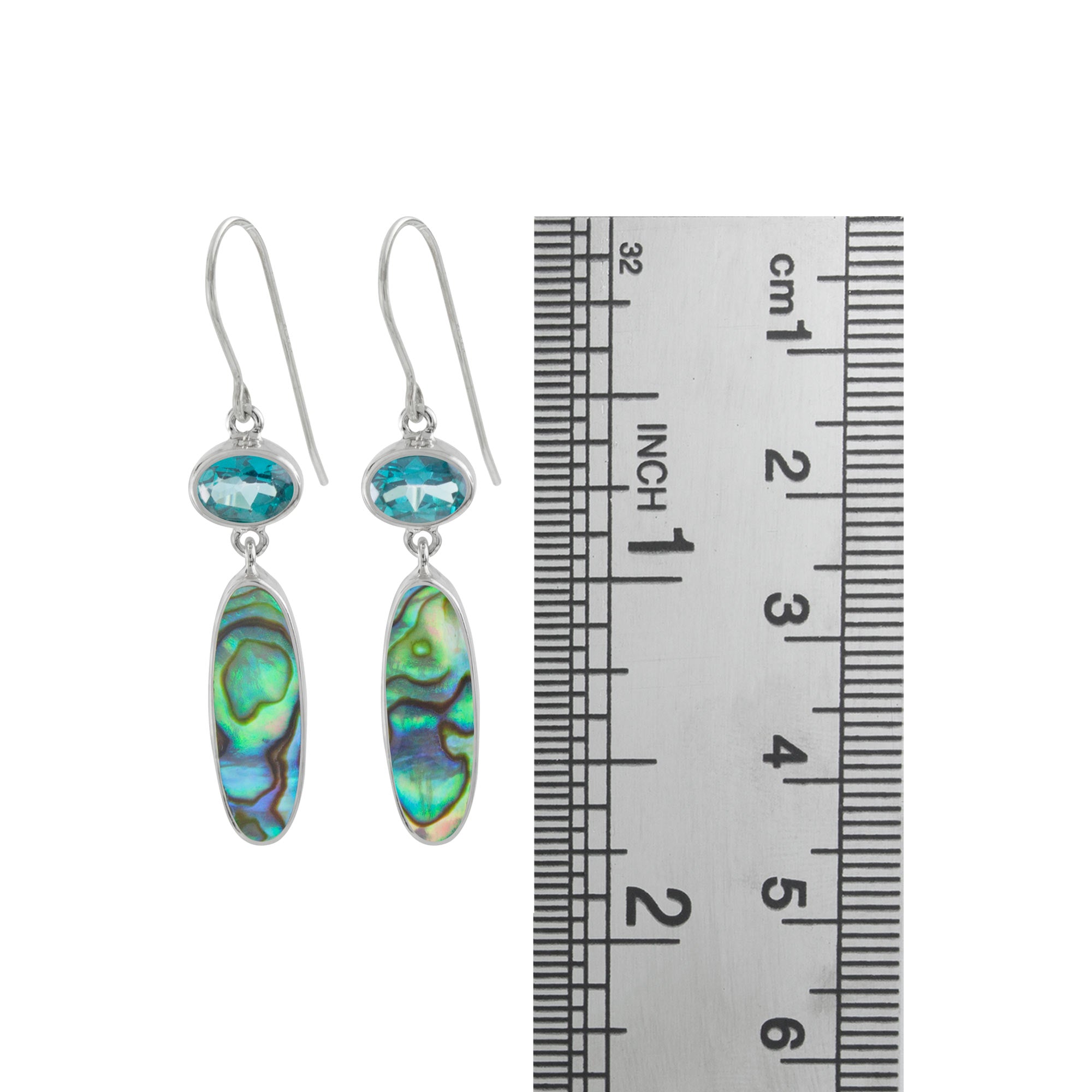Sterling Silver Earring With Blue Topaz Oval, Paua