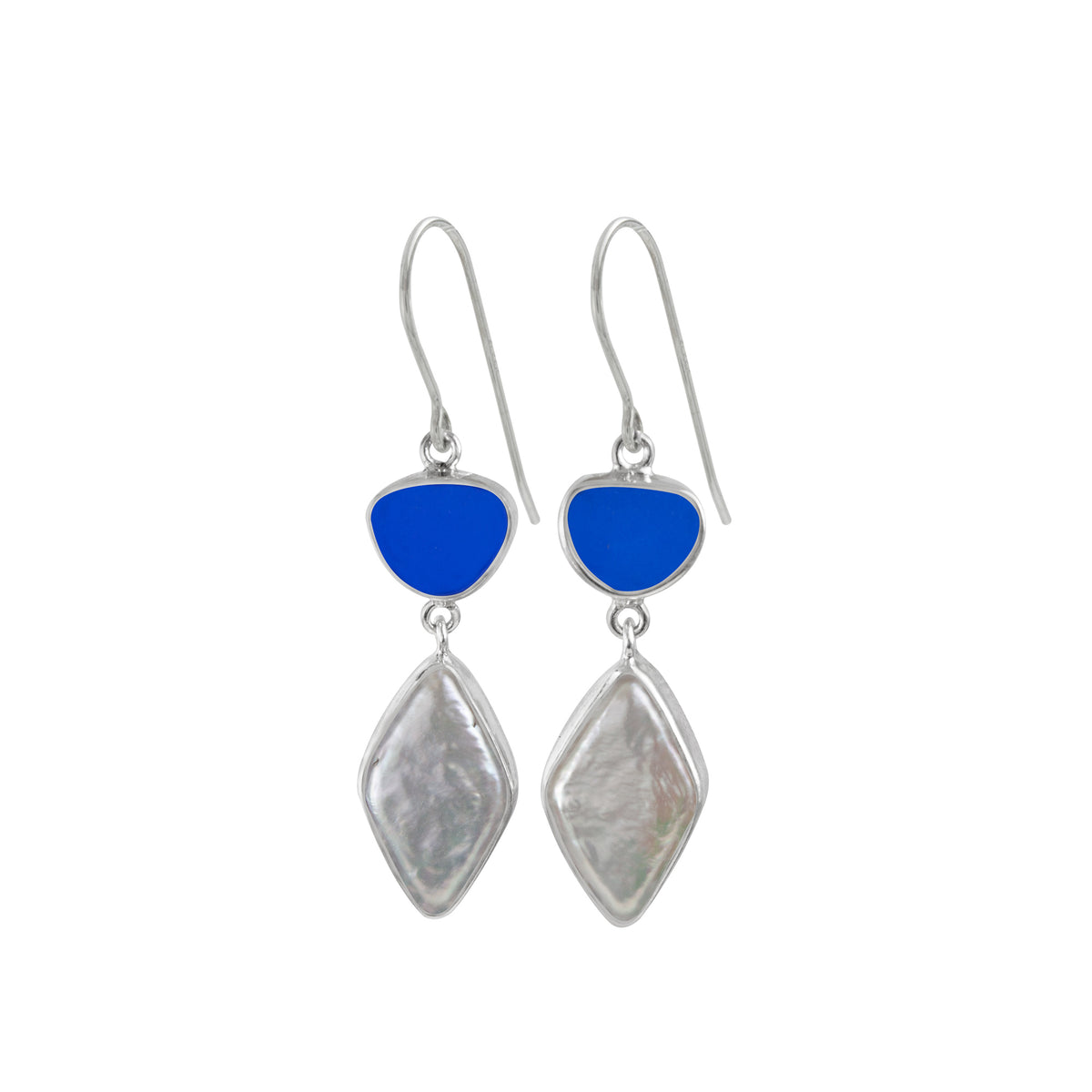 Silver Earring With Sea Glass &amp; Pearl