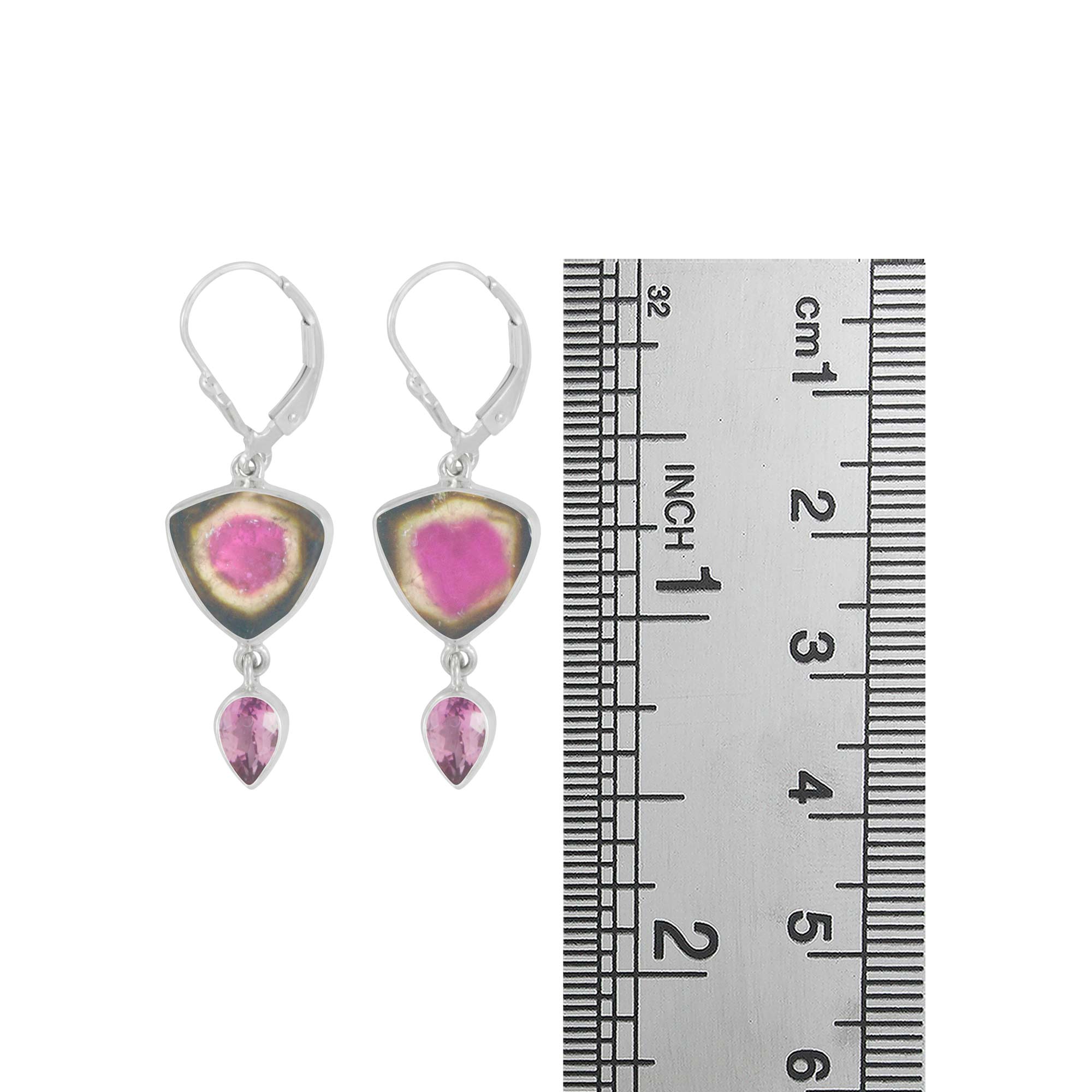 Sterling Silver Earring With Watermelon Free Form, Pink Tourmaline Pear Facet Drop
