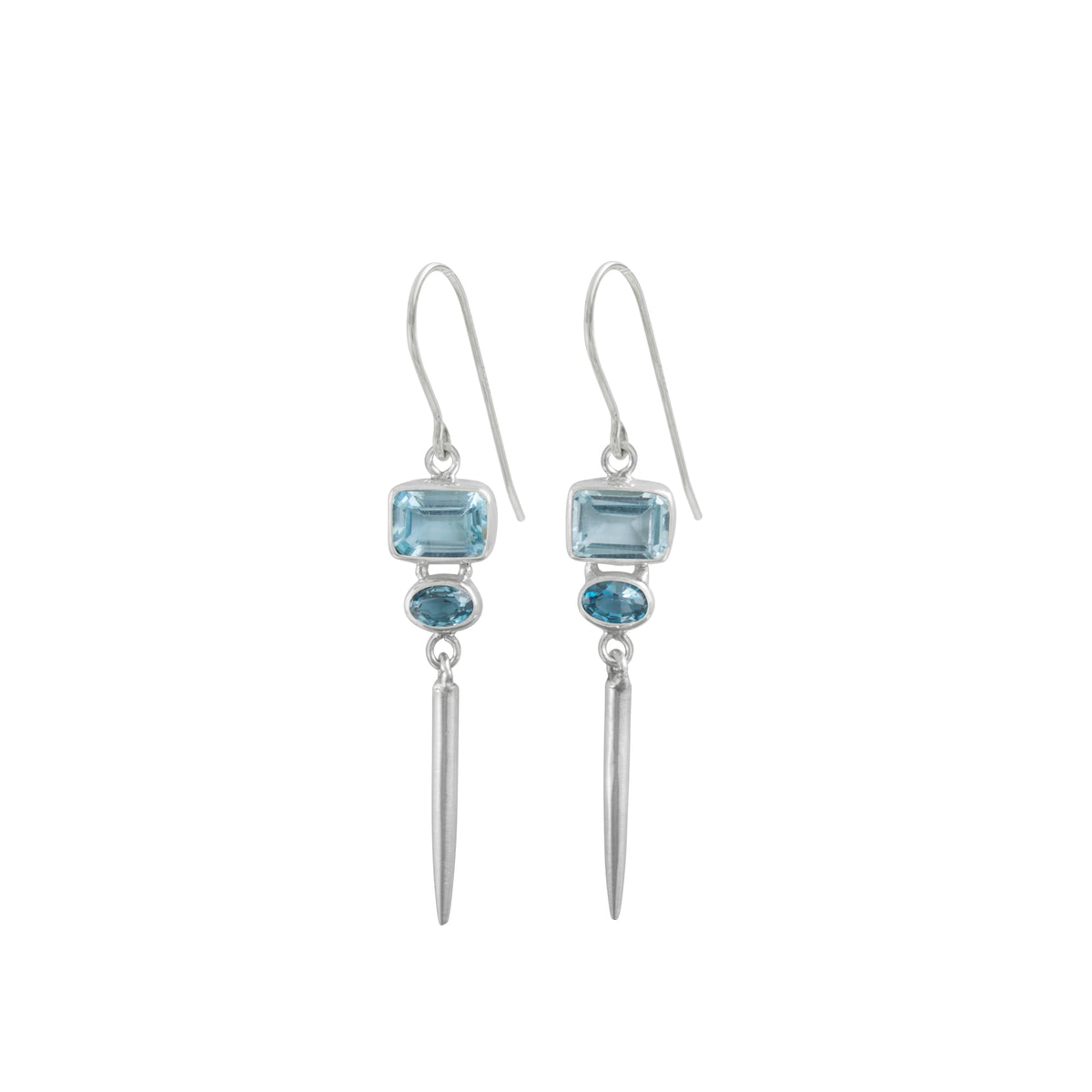 Sterling Silver Earring With Blue Topaz Rectangle Facet, London Blue Oval Facet