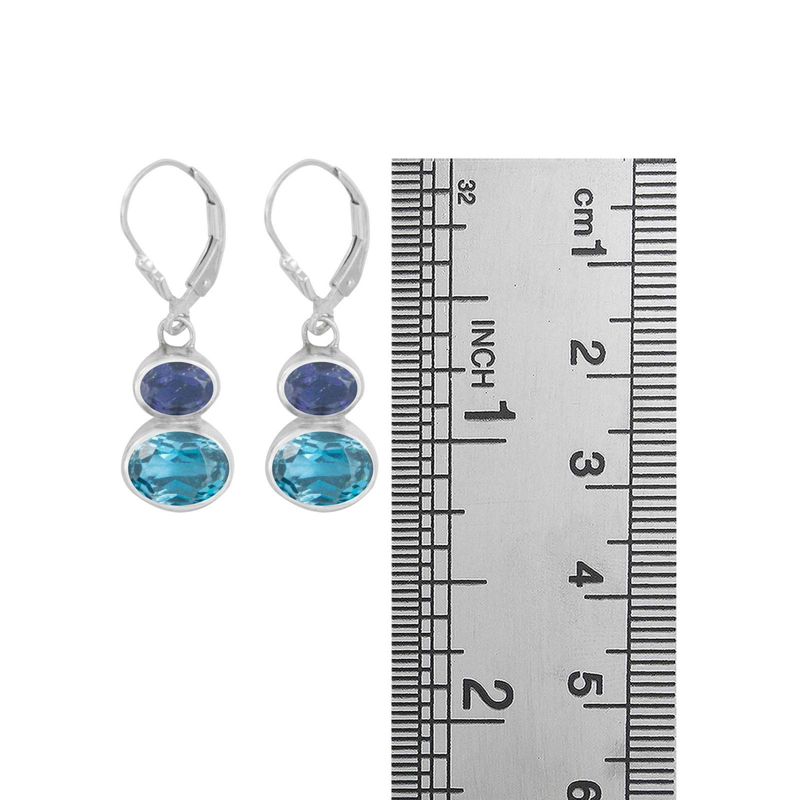 Sterling Silver Earring With 2 Oval Stone Hanging On Eouro Back