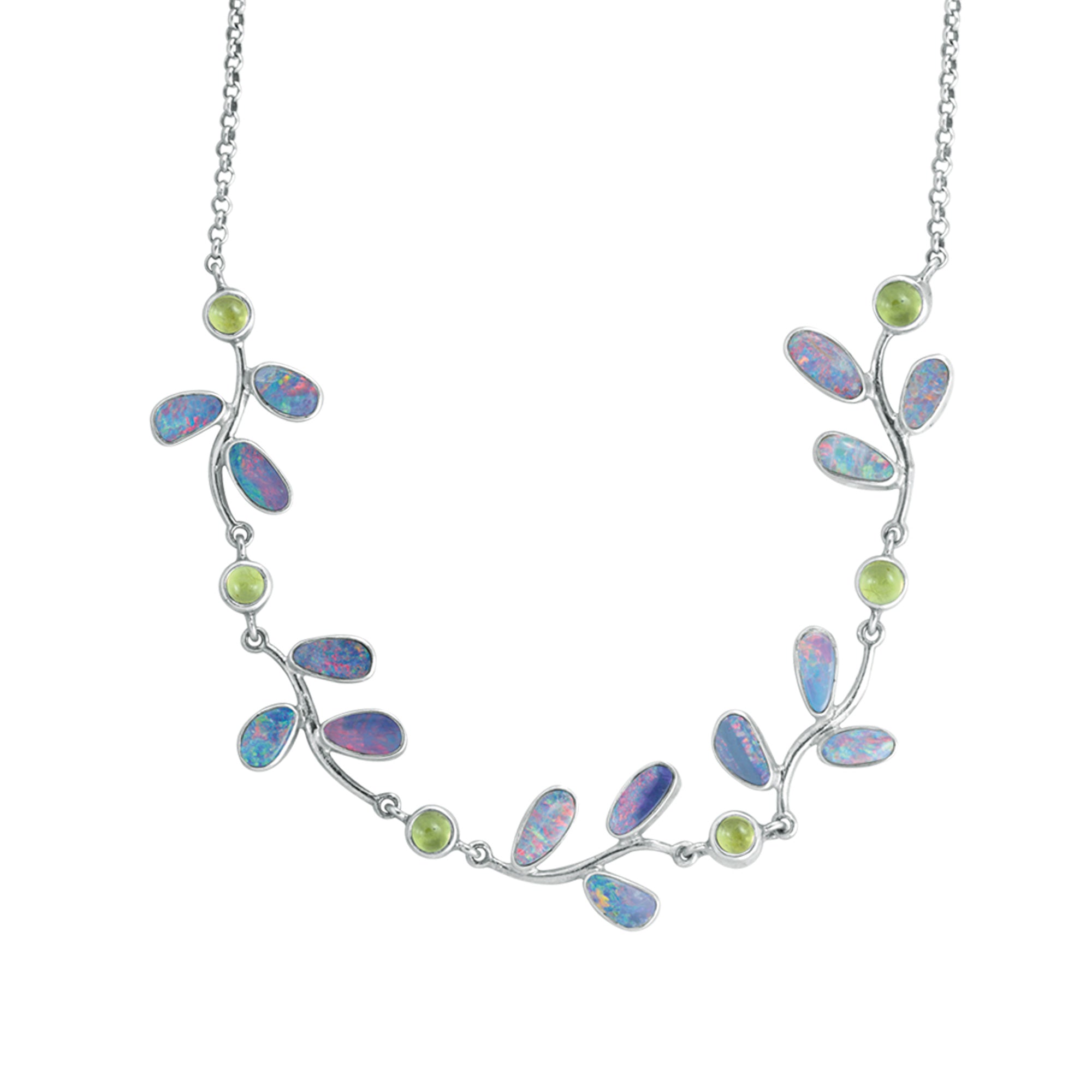 Sterling Silver Necklace Branch Collection With Blue Topaz & Opal Free Form