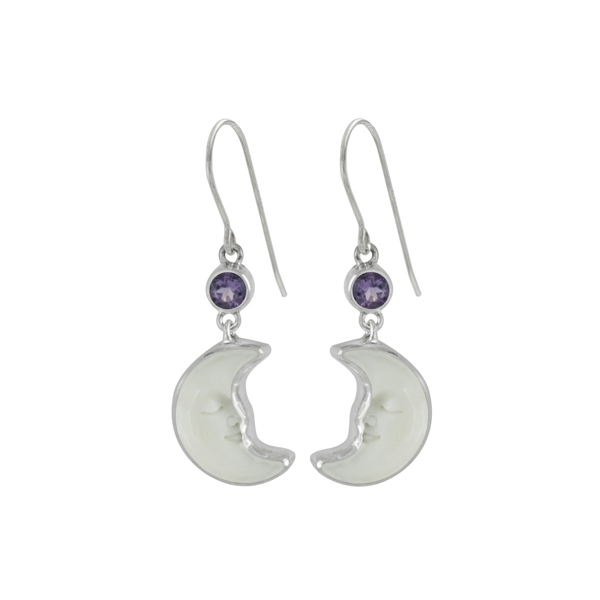 Sterling Silver Earring Half Moon With Amethyst Round Facet