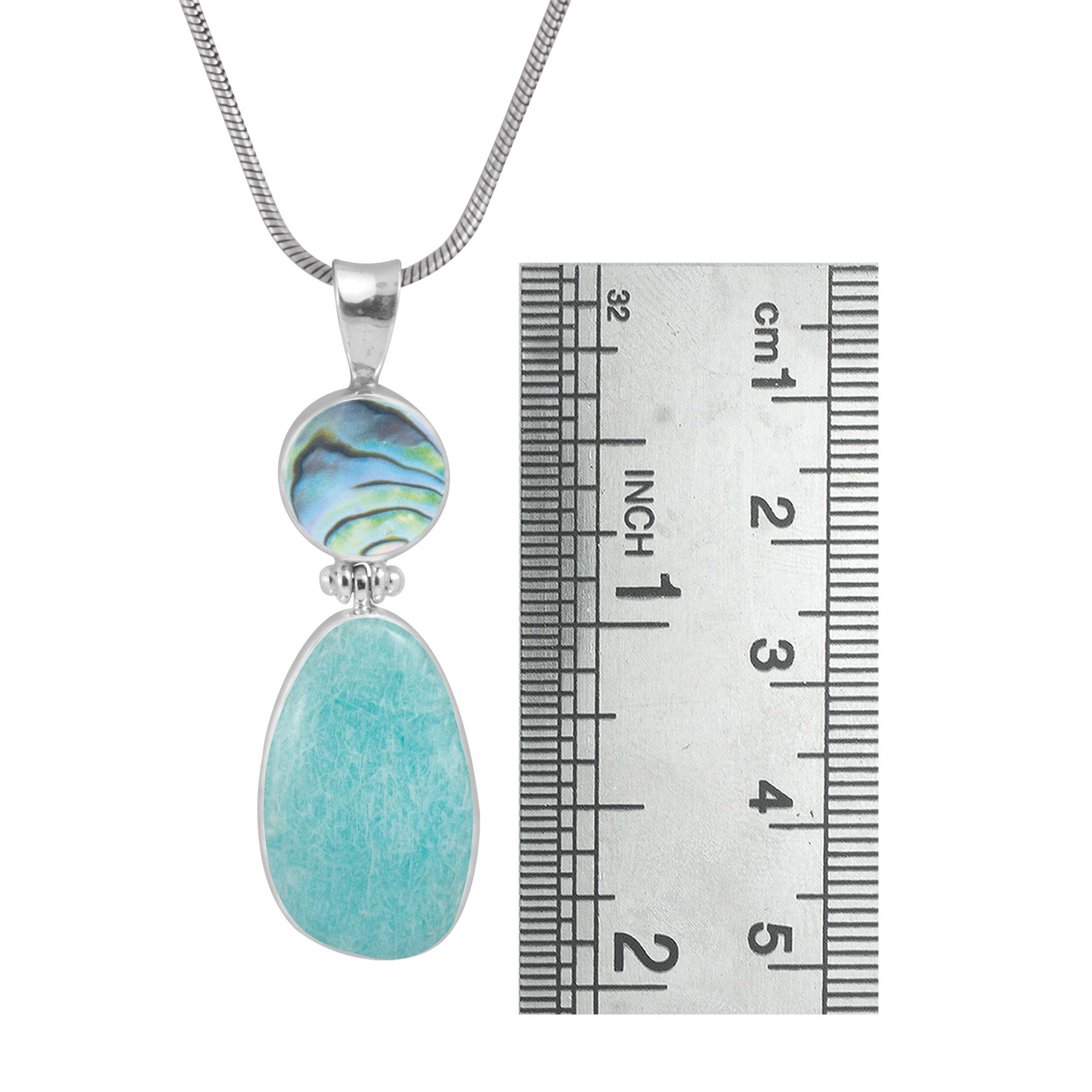Sterling Silver Pendant With Paua Round, Amozonite Free Form Drop