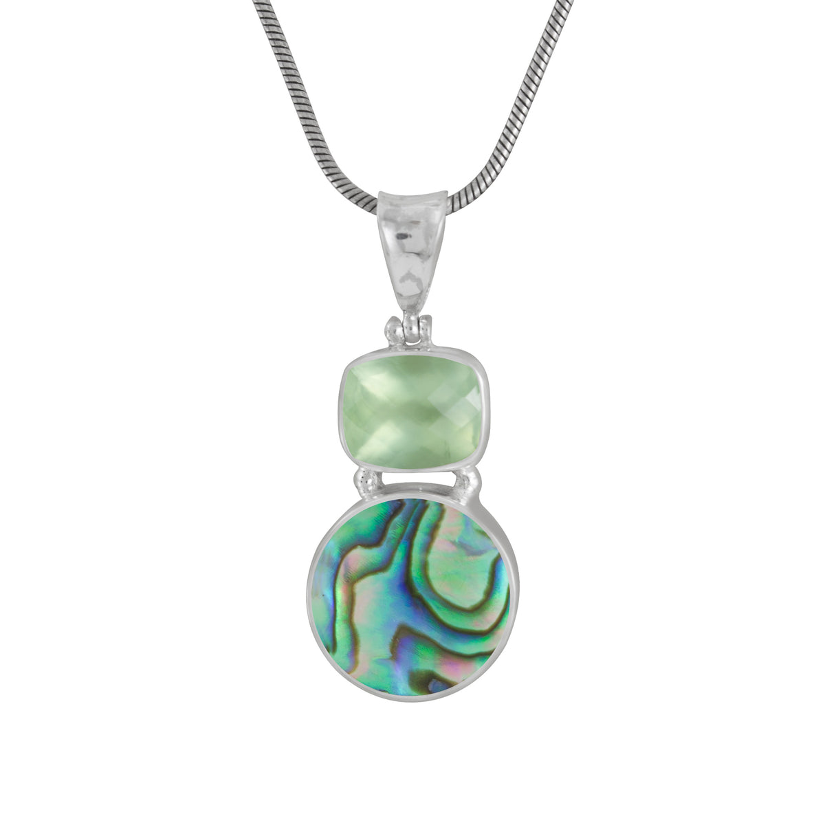 Sterling Silver Pendant With Praynite Cushion Checker, Paua Round