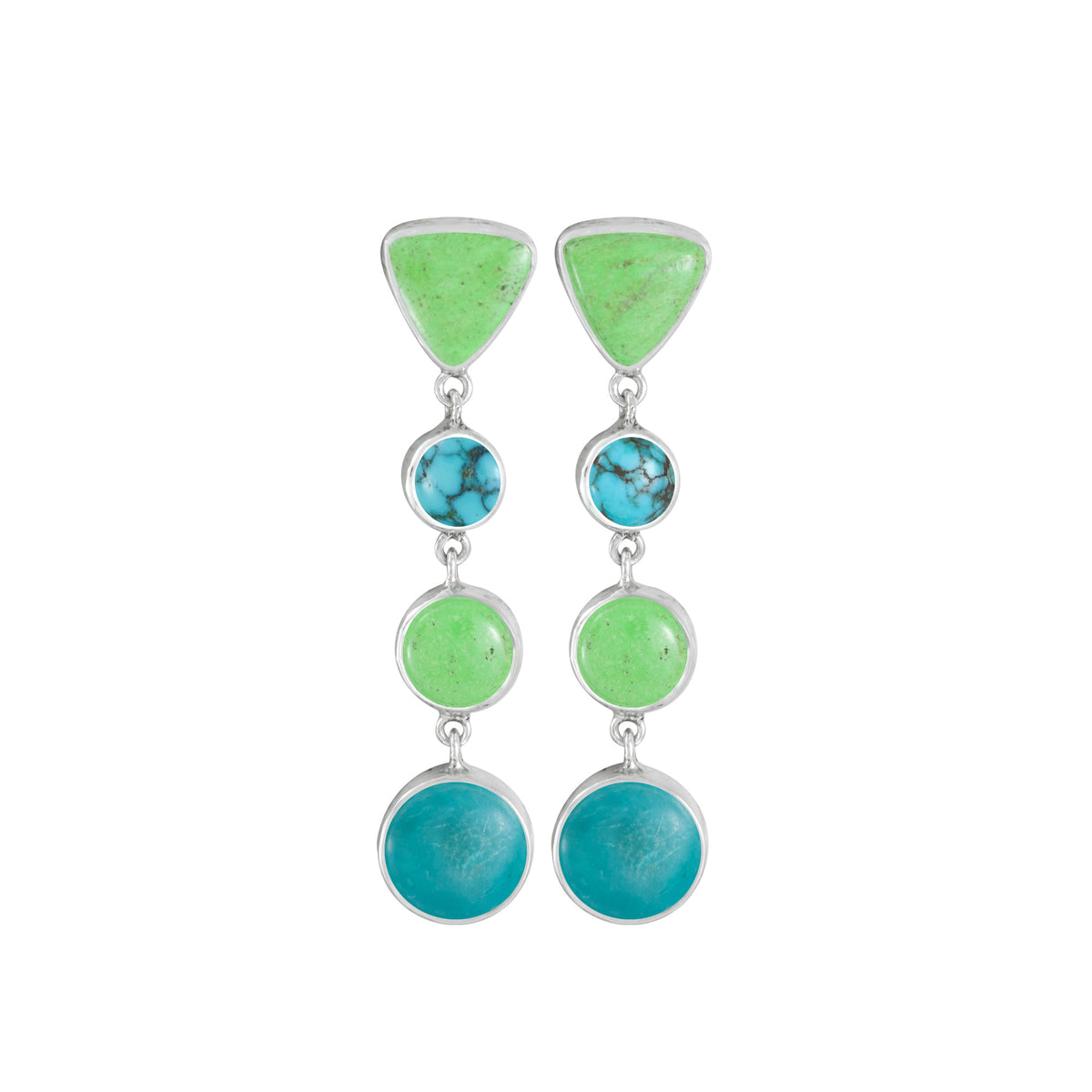 Sterling Silver Earring With Gaspiete Triangle &amp; Round, 2 Turquoise Round