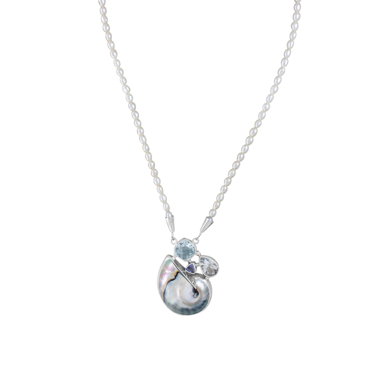 Necklace With Shell, Blue Topaz And Pearl