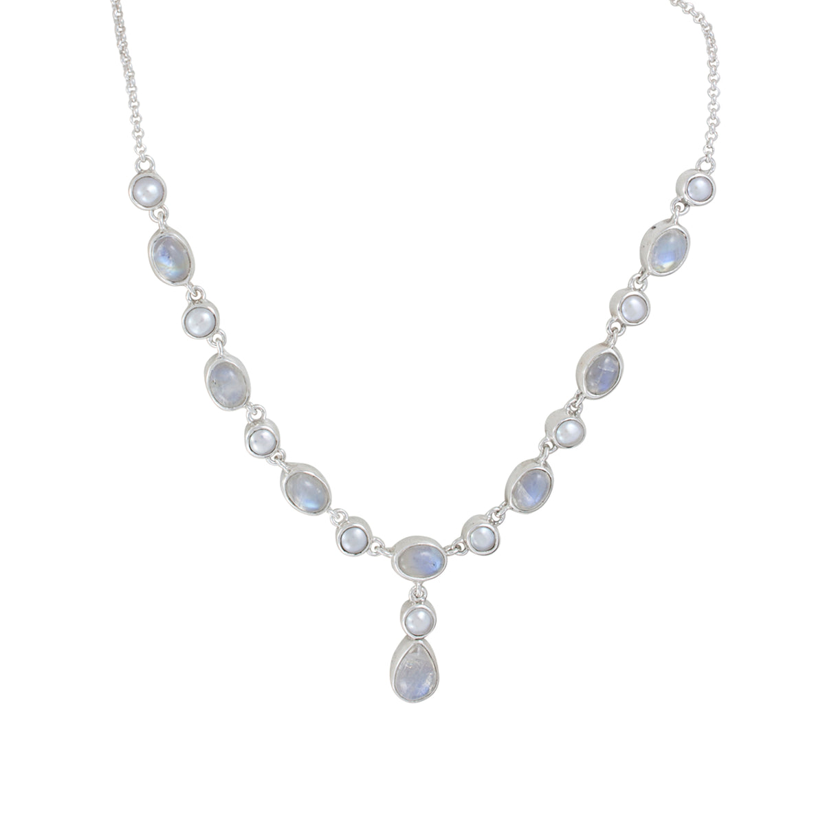 Necklace Princess Collections Oval With Round, Oval Stone Connected With Chain