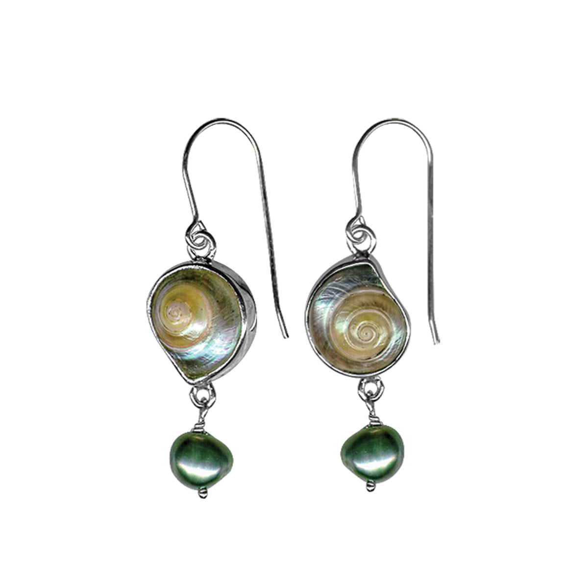 Sterling Silver Earring With Shell Malabar Turbos, Drop Pearl Grey