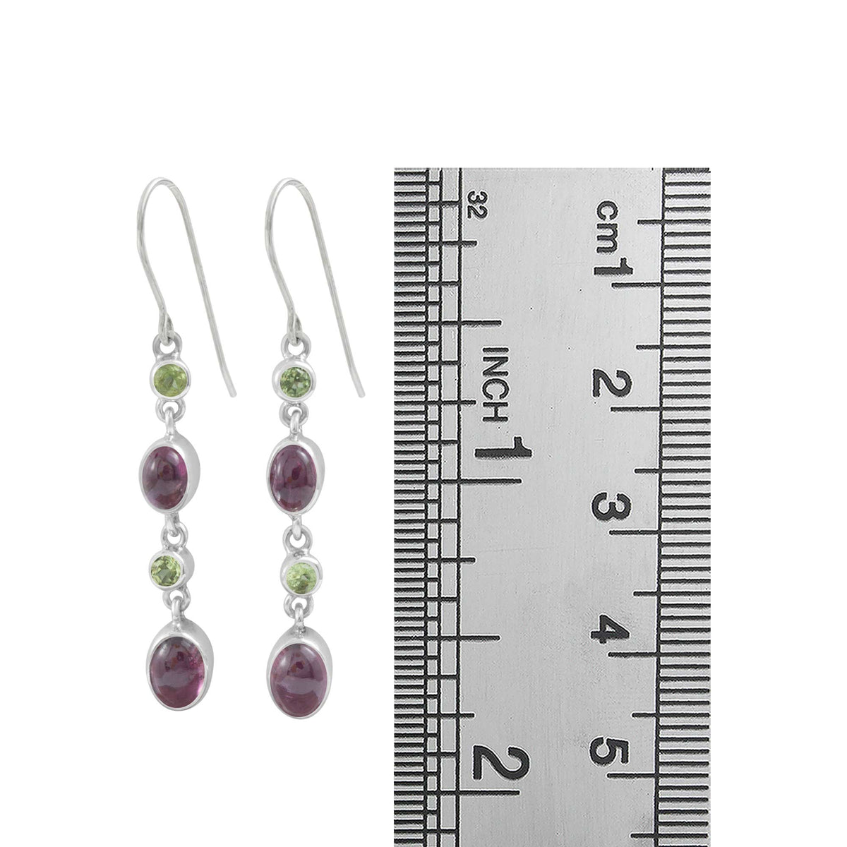 Sterling Silver Earring With Tournaline Round Facet And Oval Cab