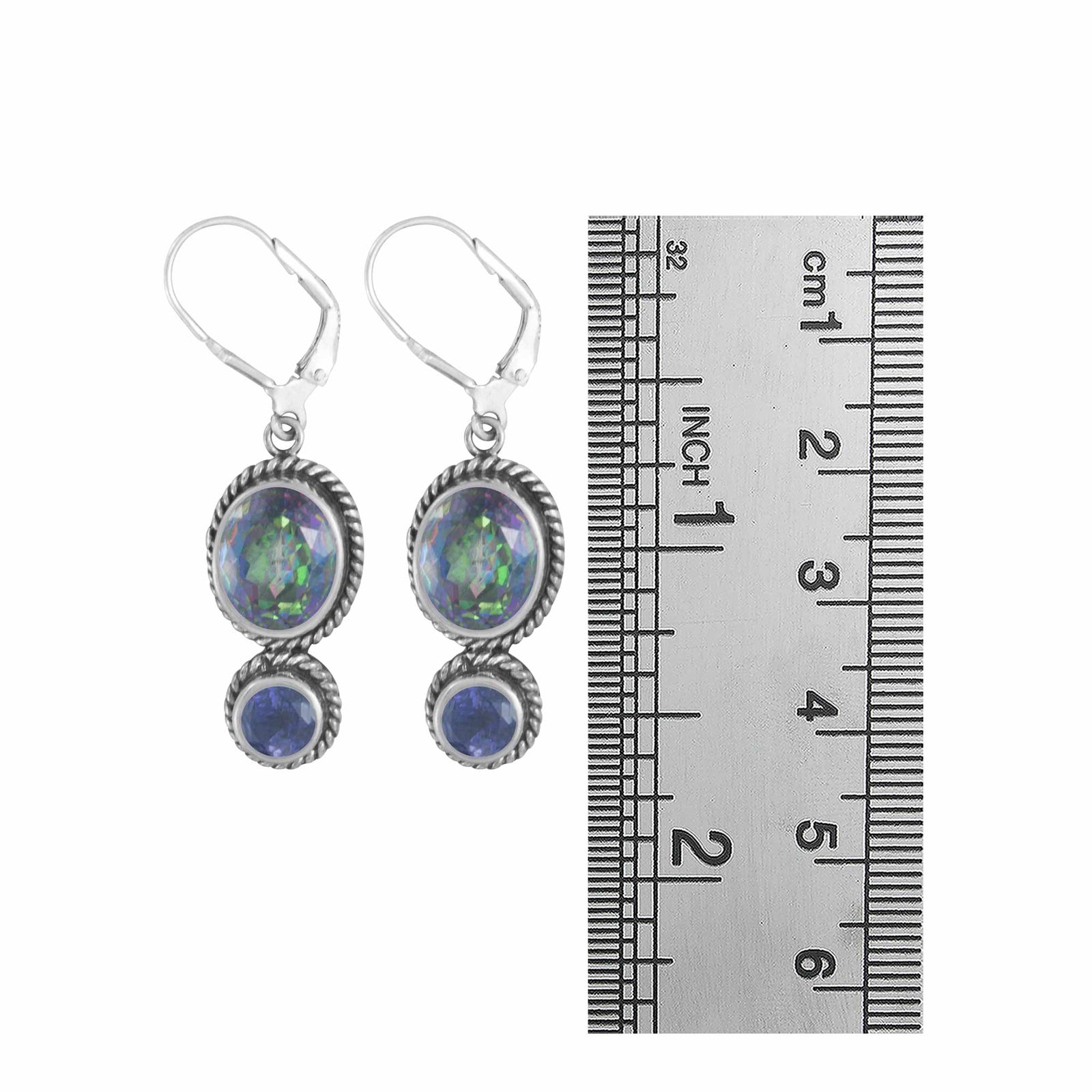 Sterling Silver Earring Princess Wire Collection With Mistic Topaz Oval, Iolite Round