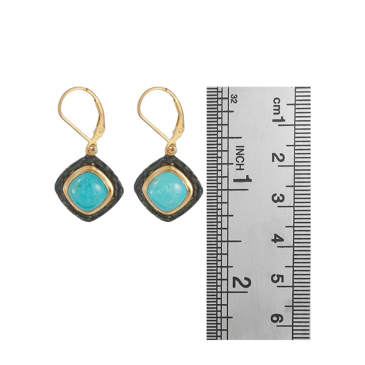 Sterling Silver Earring With Turquoise Square Cushion