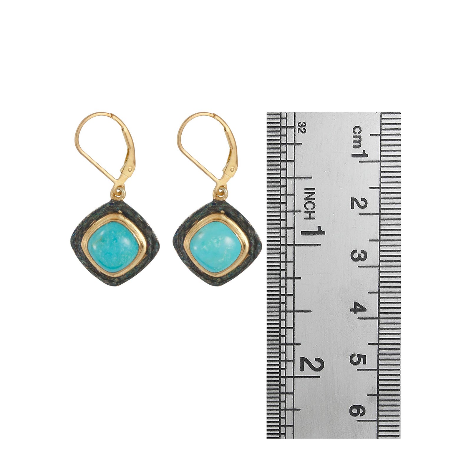 Sterling Silver Earring With Turquoise Square Cushion