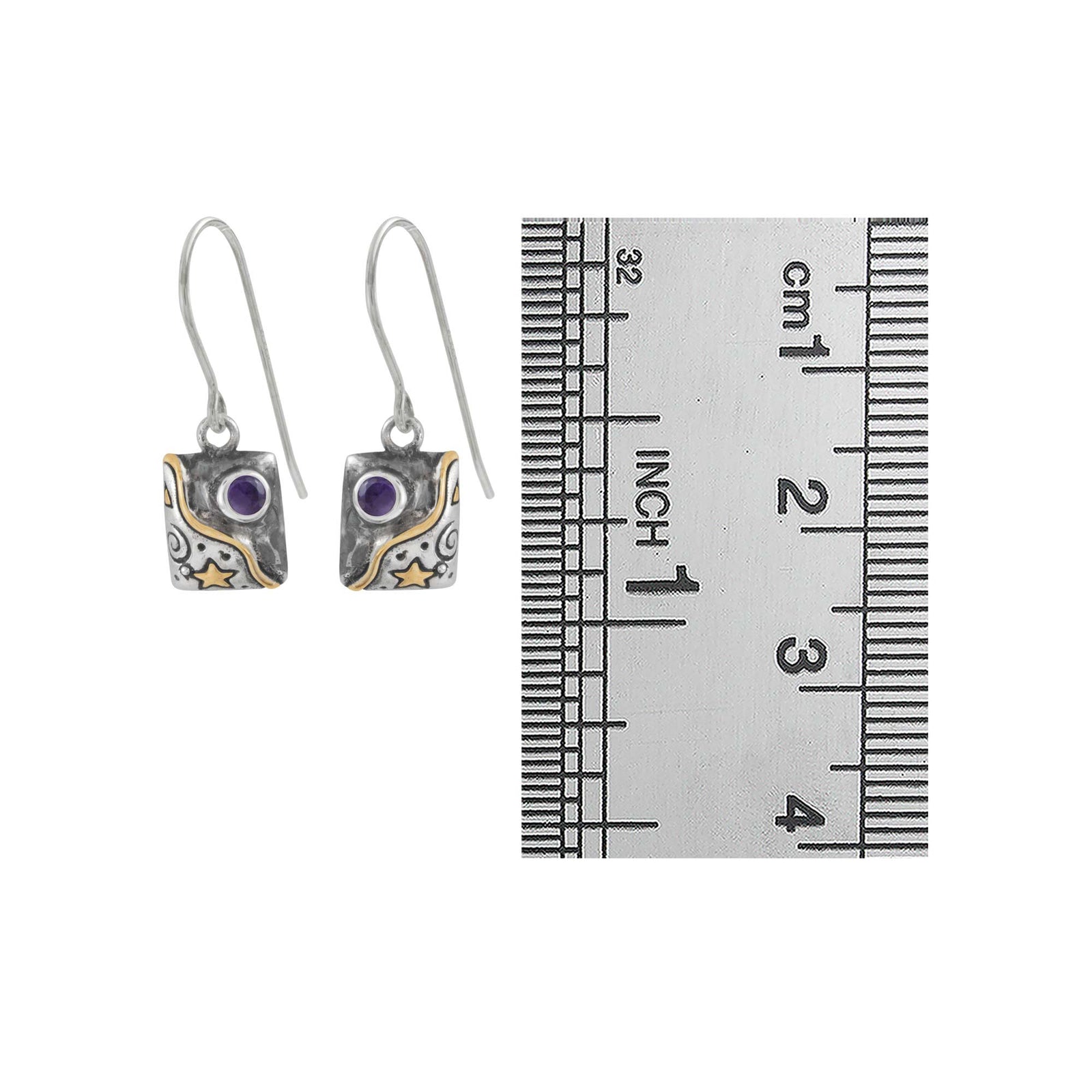 Sterling Silver Earring Galaxy Rectangle Component With Amethyst Round