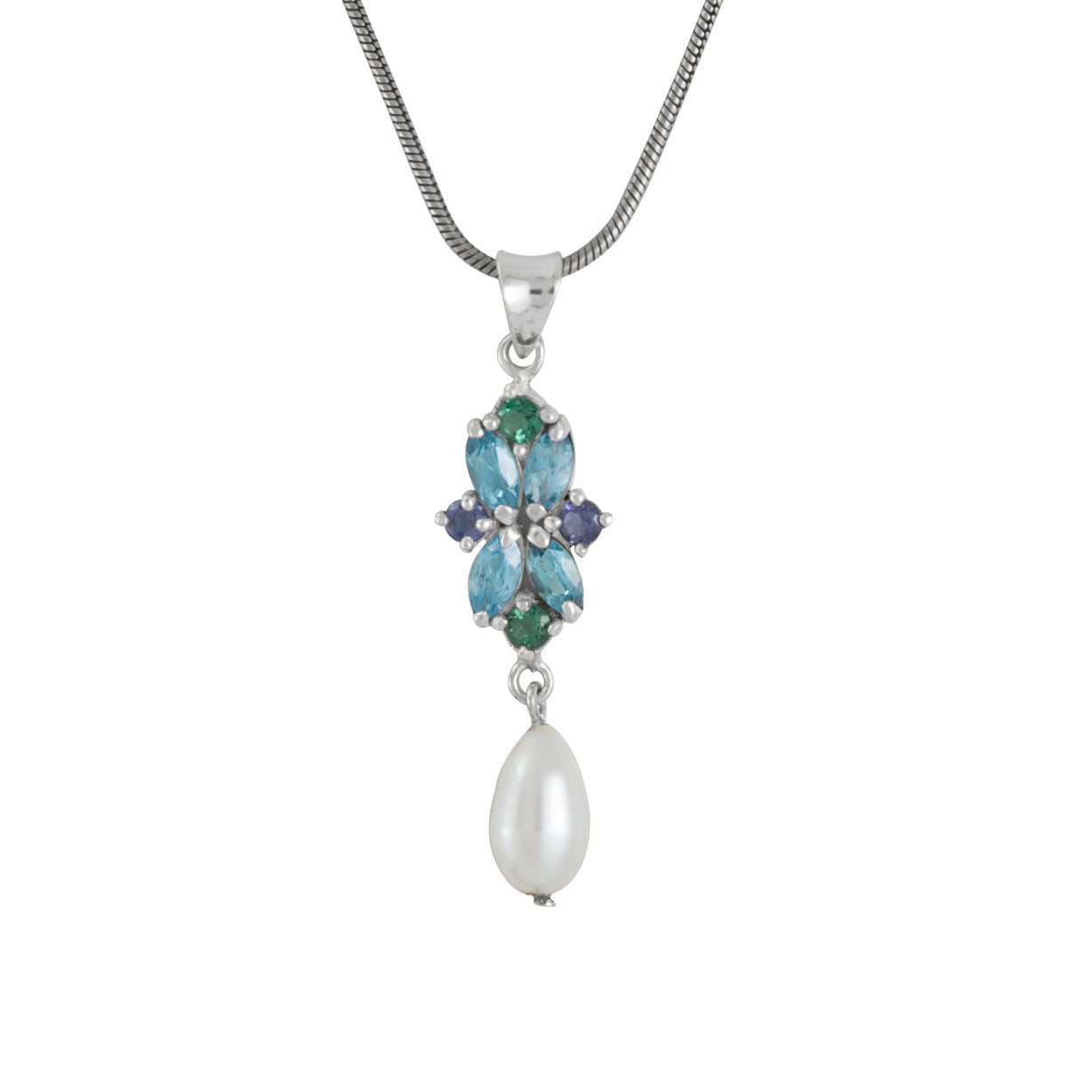 Sterling Silver Marquise Flower Pendant With Round Stone