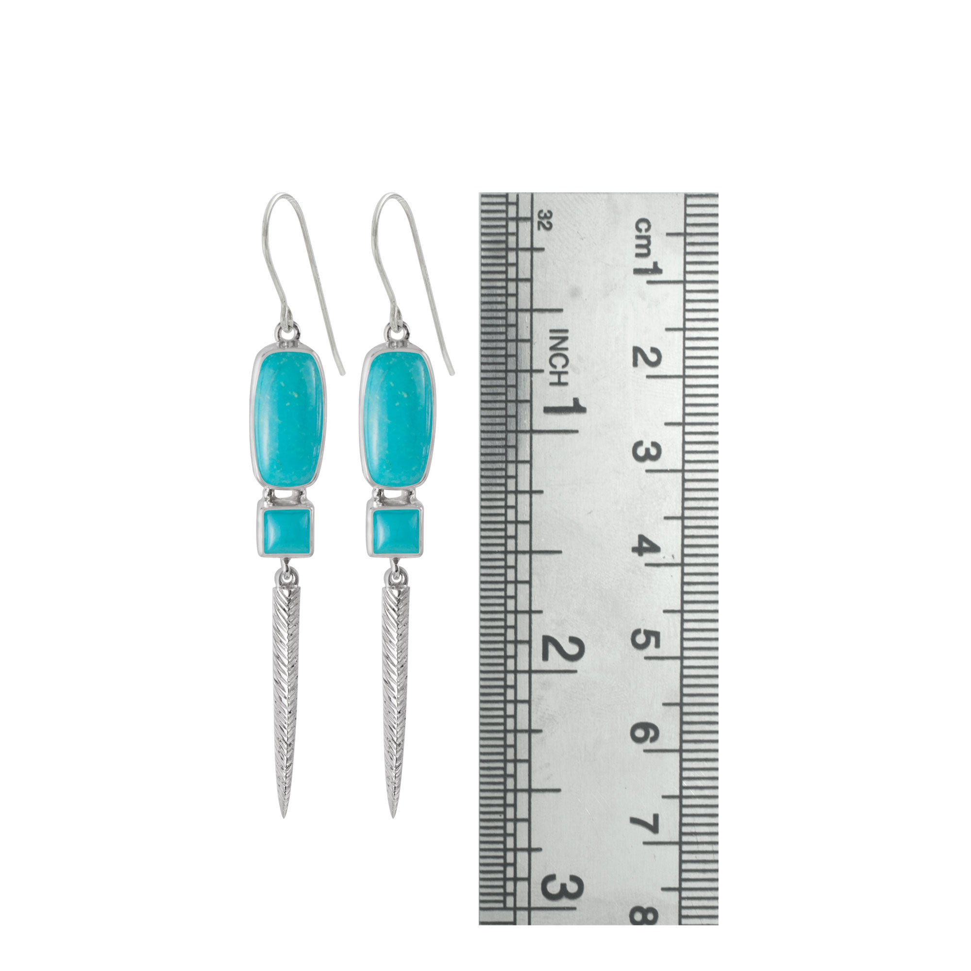 Sterling Silver Earring With Turquoise Rectangle And Square
