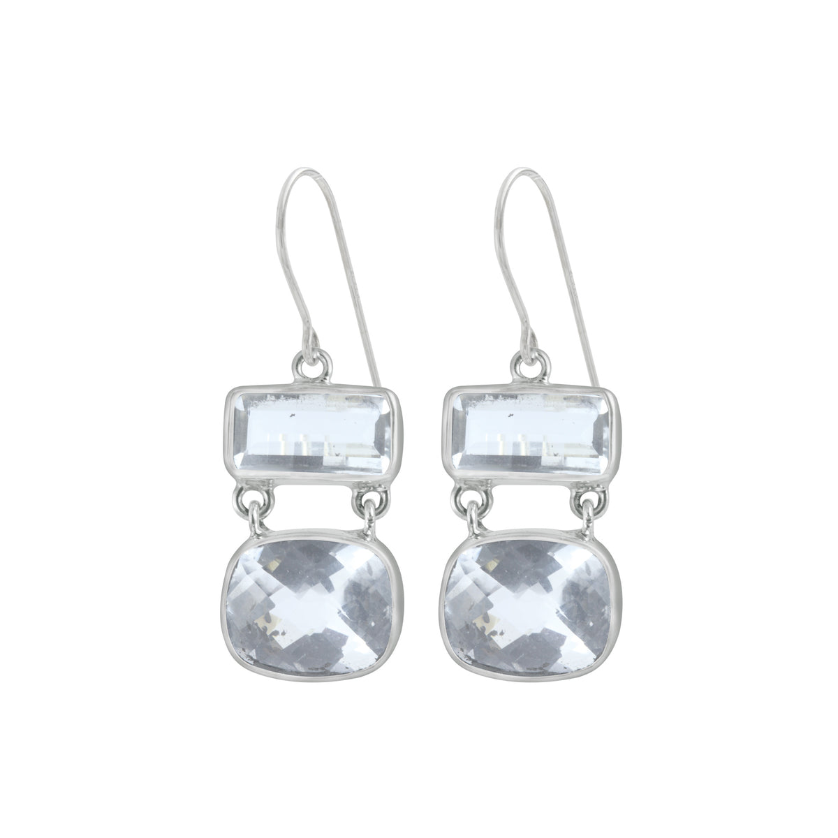Sterling Silver Earring With White Quartz Rectangle Facet