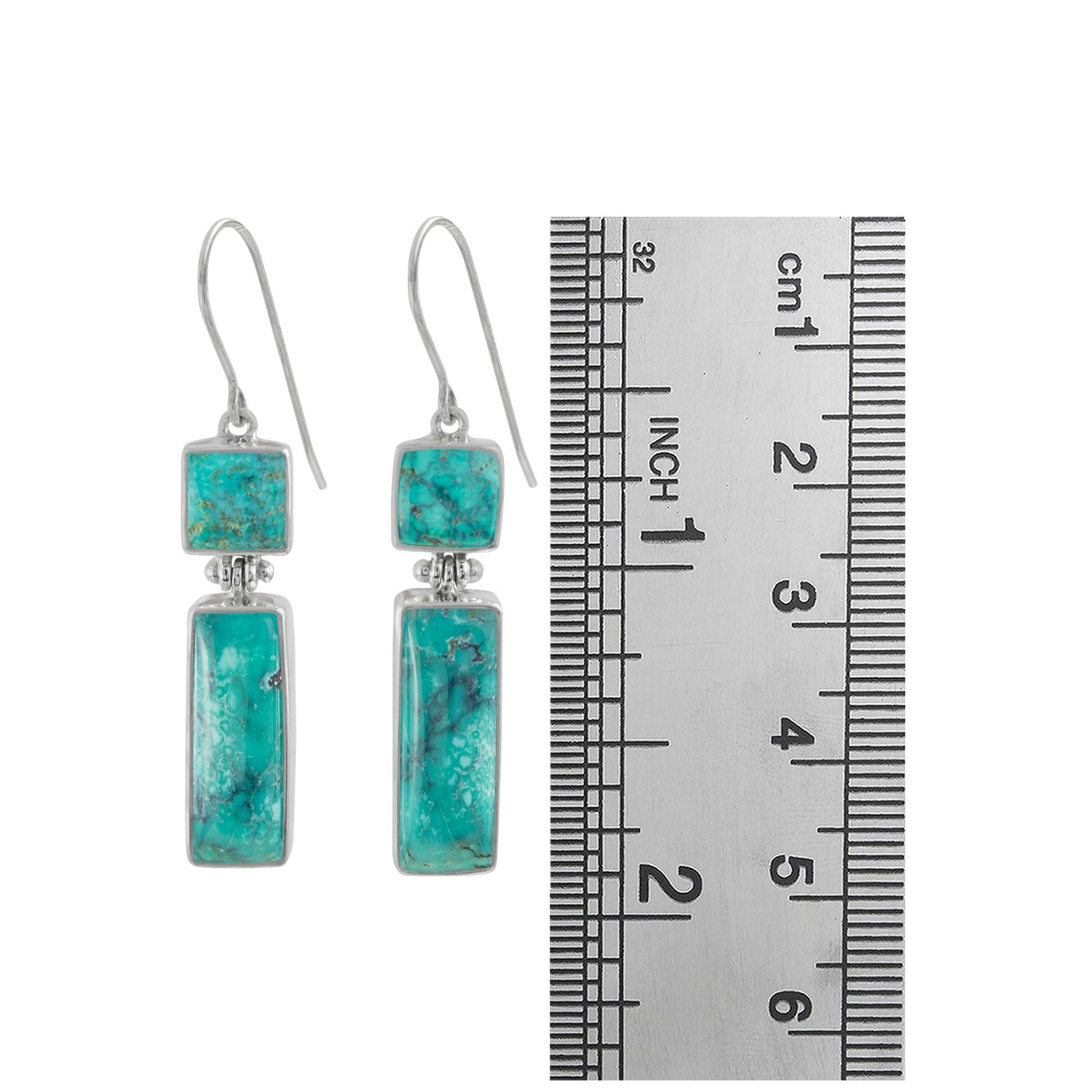 Sterling Silver Earring With Turqouise Square And Rectangle