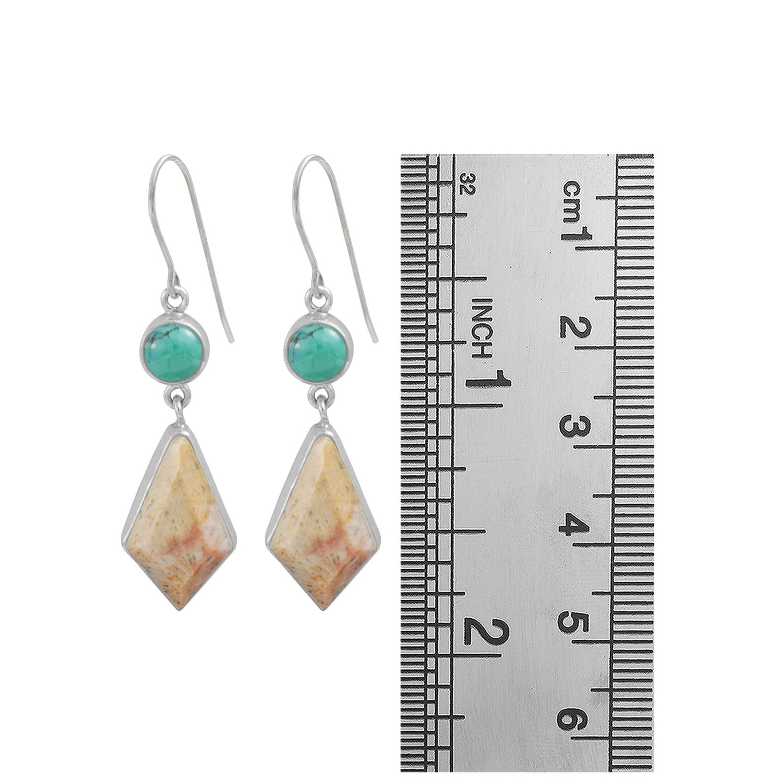 Sterling Silver Earring With Turquoise Round, Fossil Kite Facet
