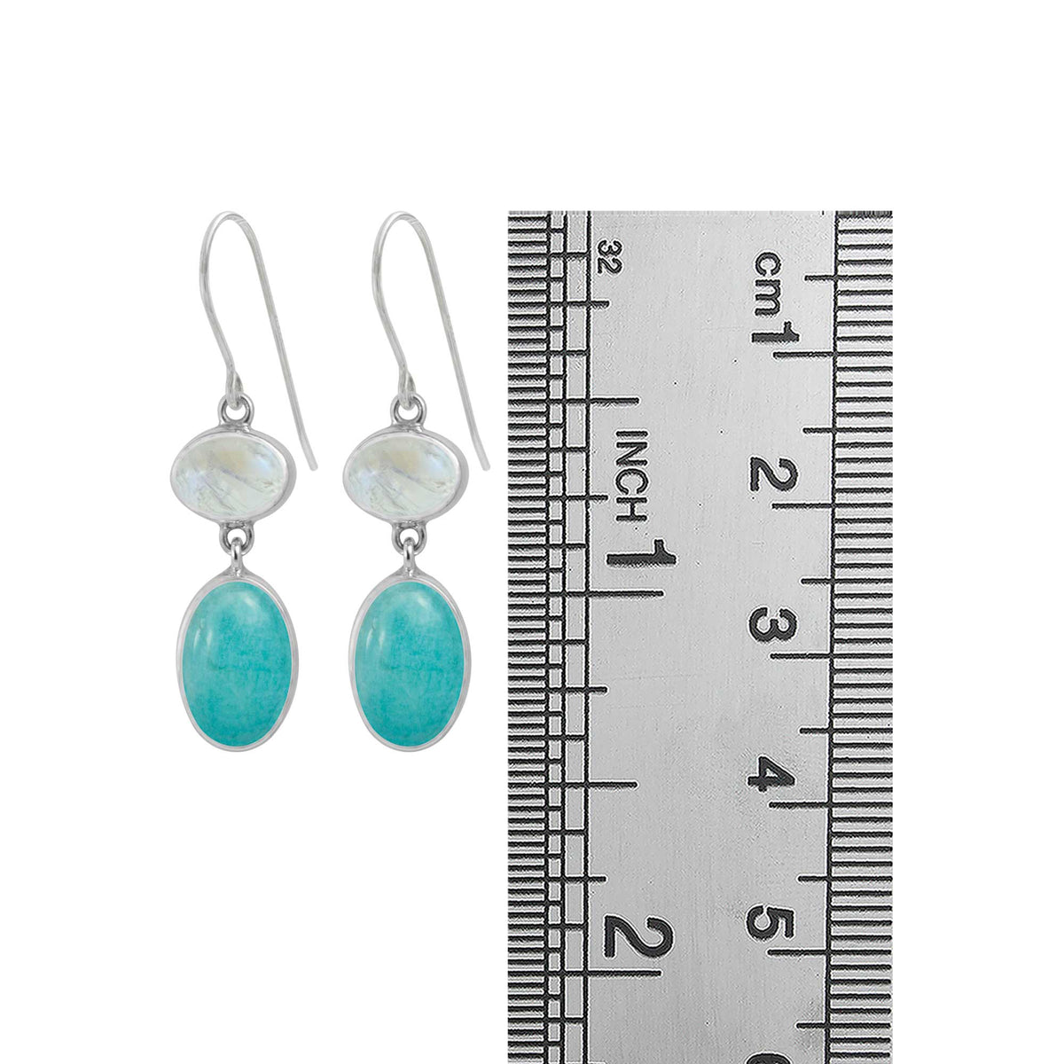 Sterling Silver Earring With Rainbowmoon &amp; Amozonite Oval Cab