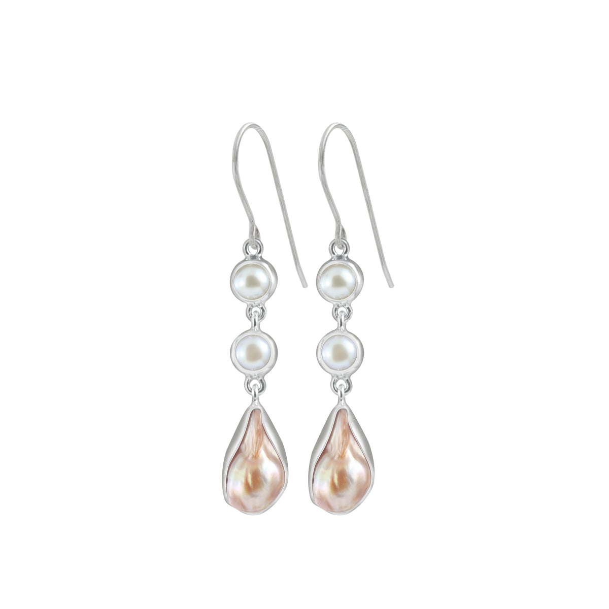 Sterling Silver Earring With Pearl And Pearl Wongky Gold Tear Drop