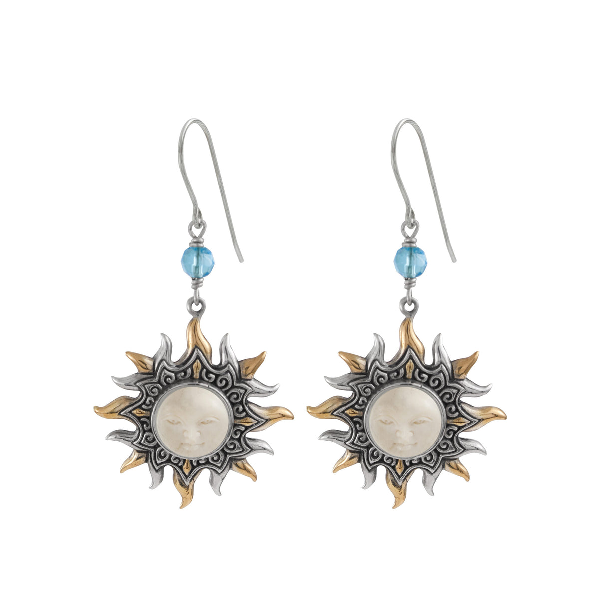Sterling Silver Sun Collections Earring Bone Face With Pearl, Amozonite