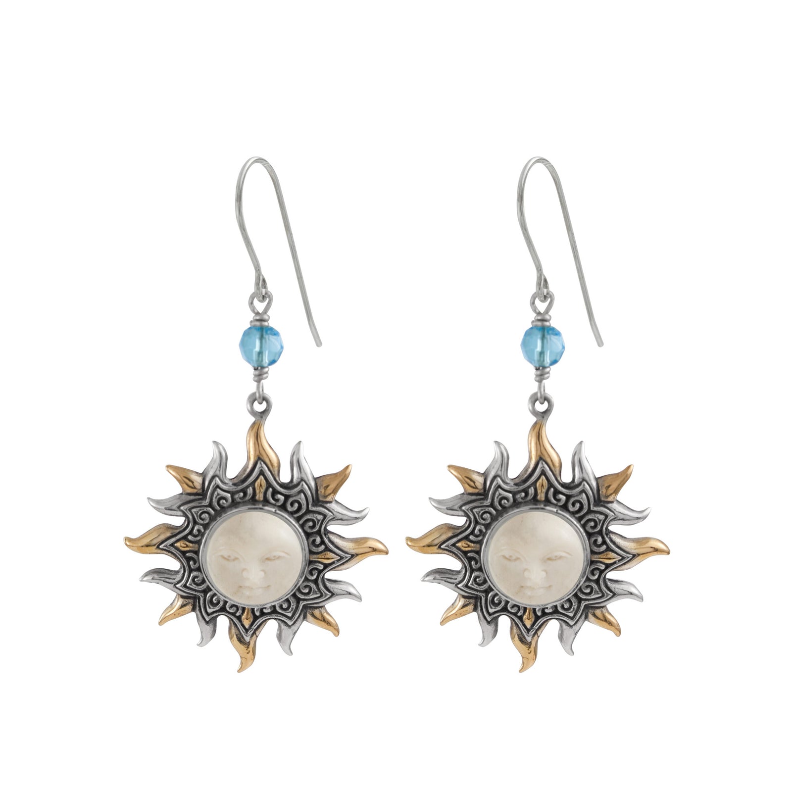 Sterling Silver Sun Collections Earring Bone Face With Pearl, Amozonite