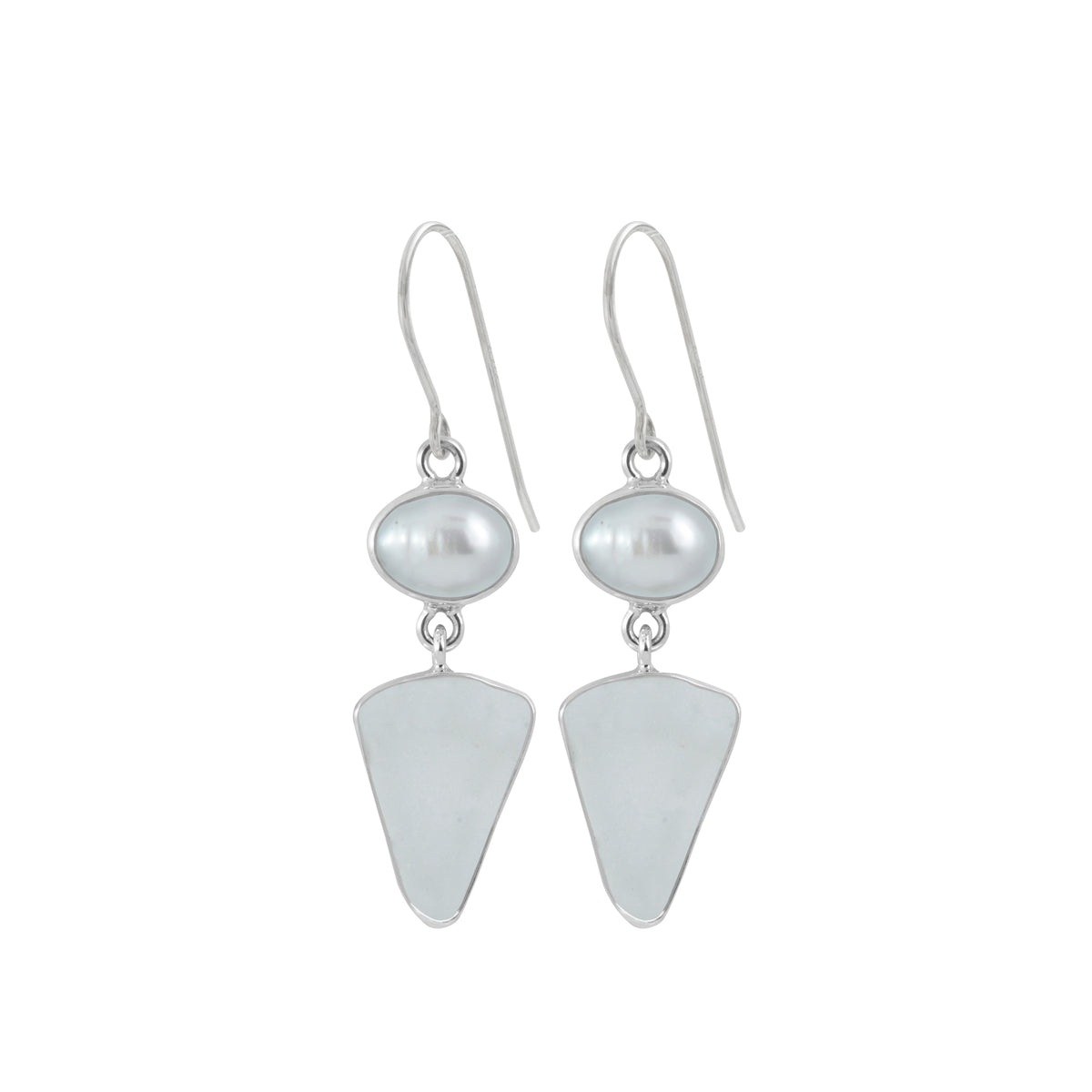 Sterling Silver Earring With Pearl Keishi, Sea Glass Drop