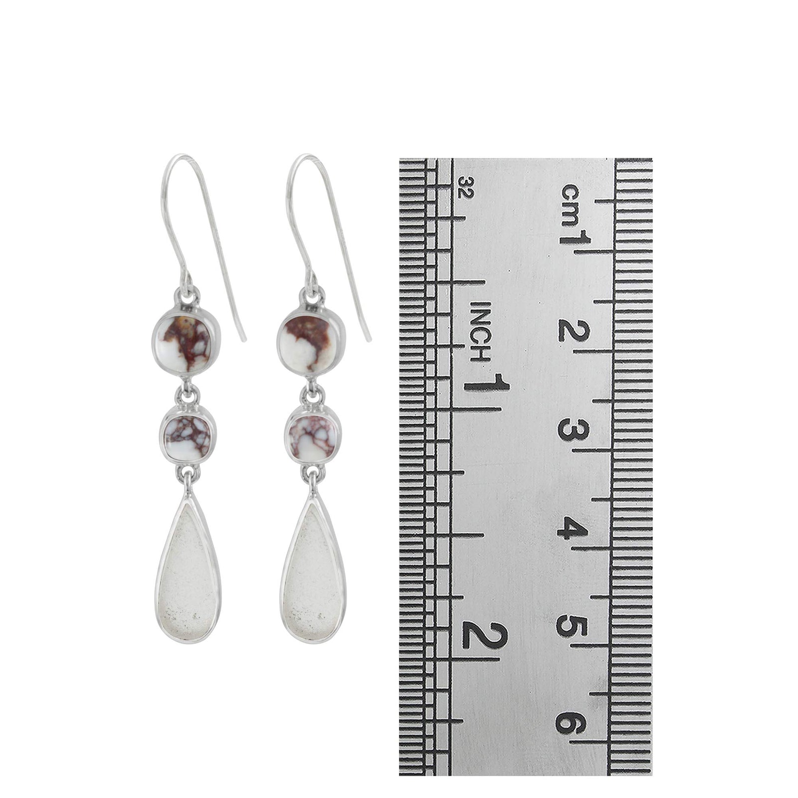 Sterling Silver Earring With Iron Stone Square Cush, Sea Glass White Drop