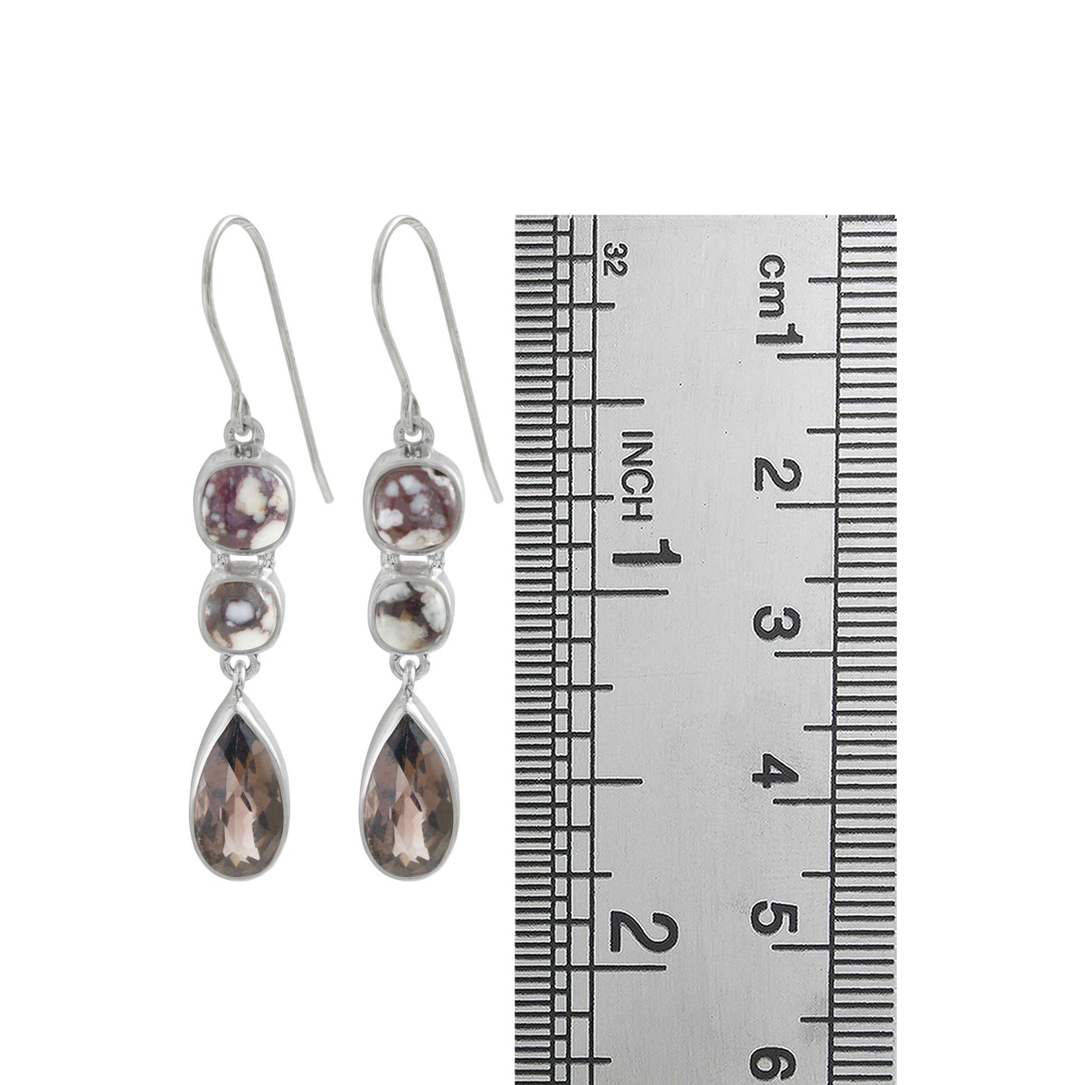 White Buffalo Turqoise &amp; Smokey Quartz Earring