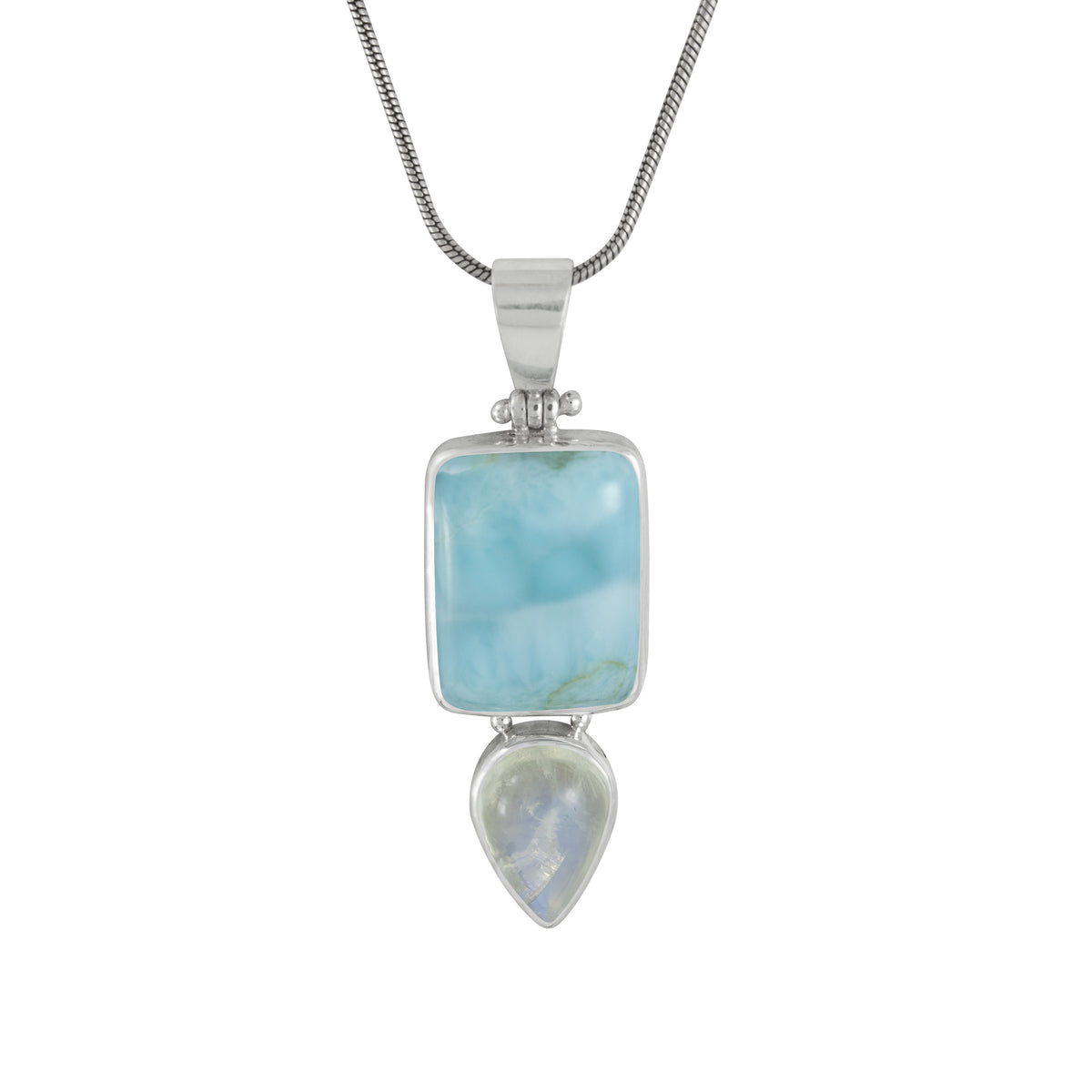 Silver Pendant With Larimar &amp; RainbowMoon Stone