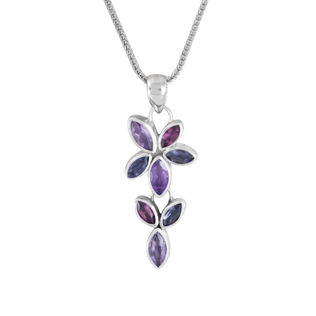 Sterling Silver Pendant  MQ Flower With Maquise Stone Facet