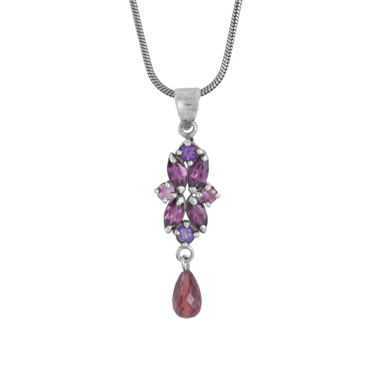 Sterling Silver Marquise Flower Pendant With Round Stone