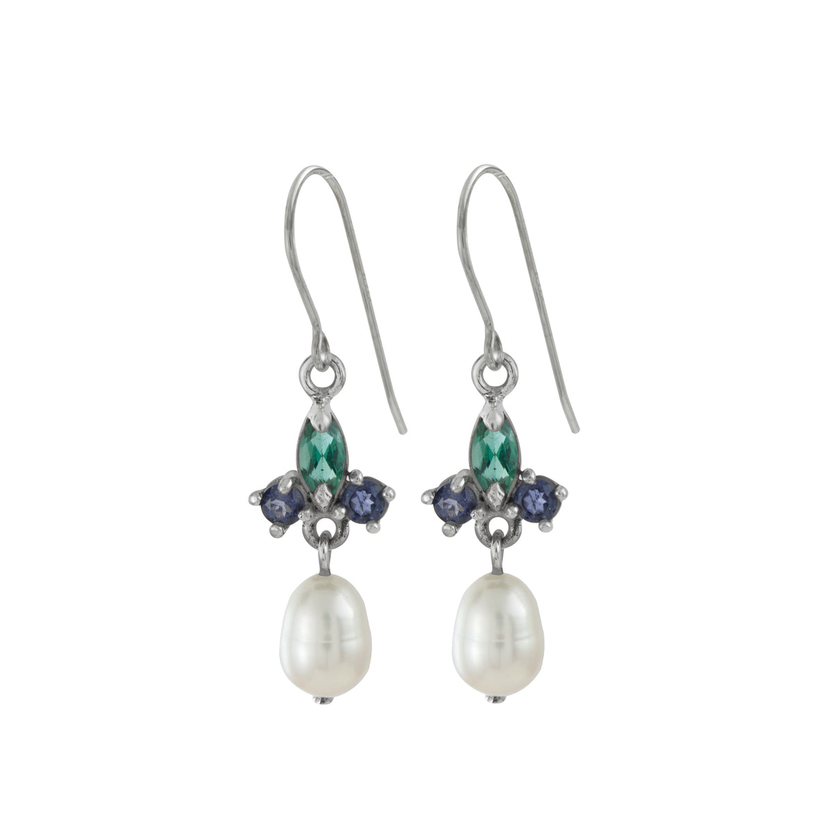 Sterling Silver ME Flower Call Bar Earring With Marquise And Round Stone