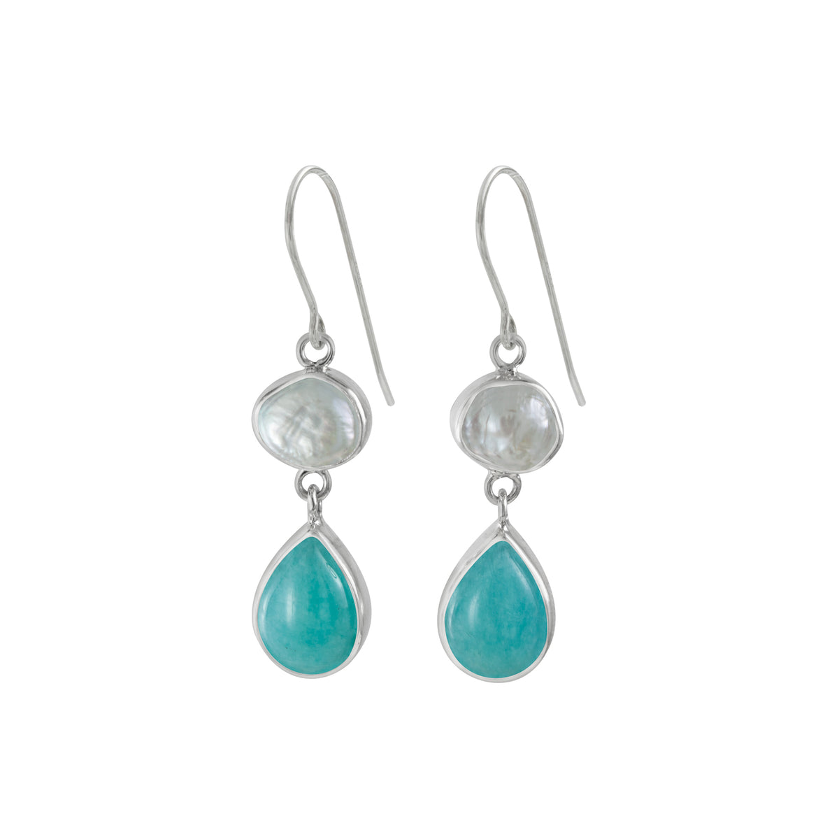 Sterling Silver Earring With Pearl Keshi, Anozonite Pear