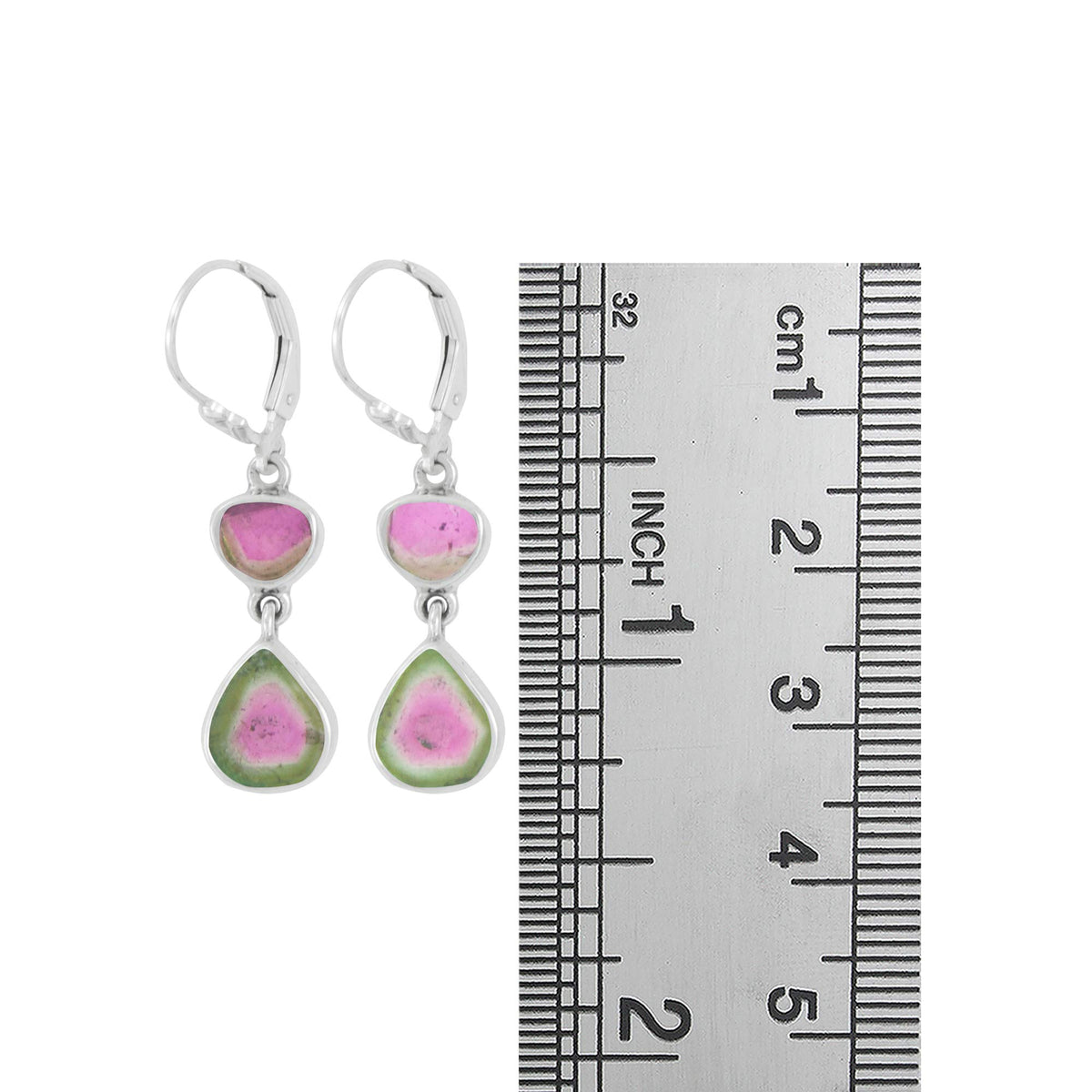 Sterling Silver Euro Back With 2 Watermelon Stone