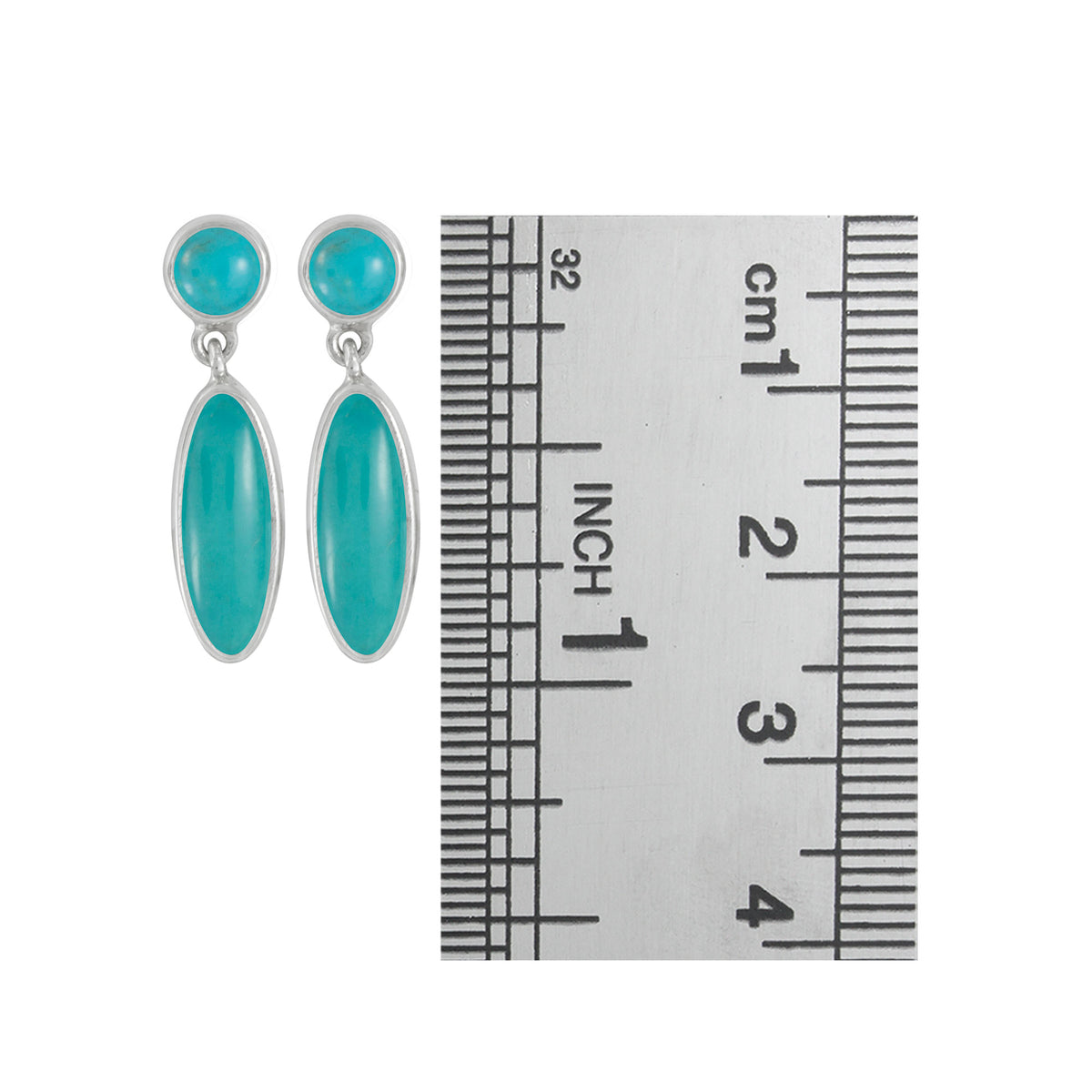 Sterling Silver Earring With Turqouise Round And Oval Drop