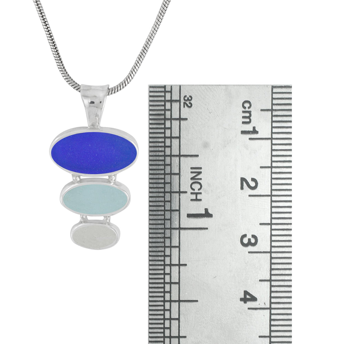 Sterling Silver Pendant With Sea Glass Aqua &amp; Blue