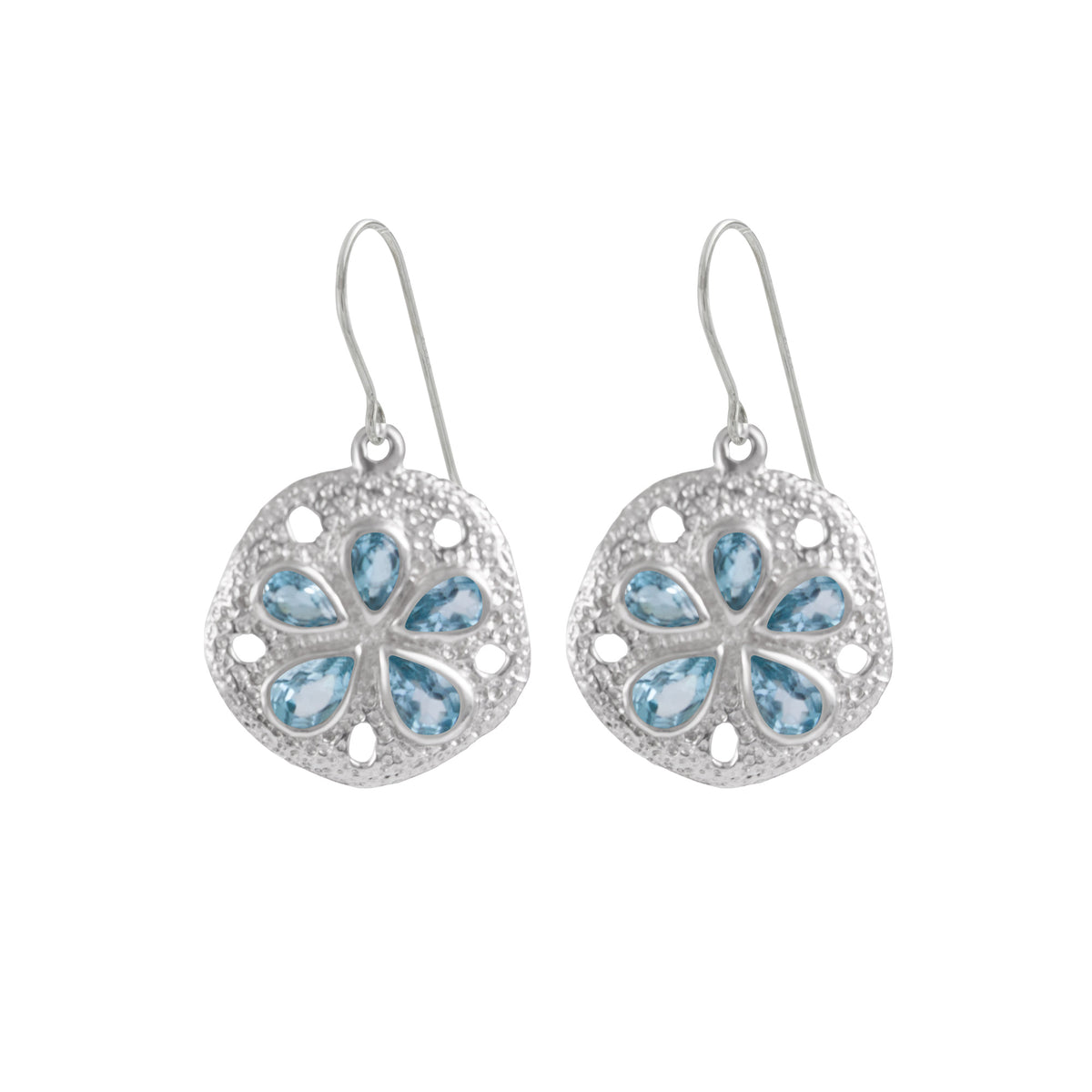 Sterling Silver Earring Biscuit Component With Blue Topaz Pear Facet