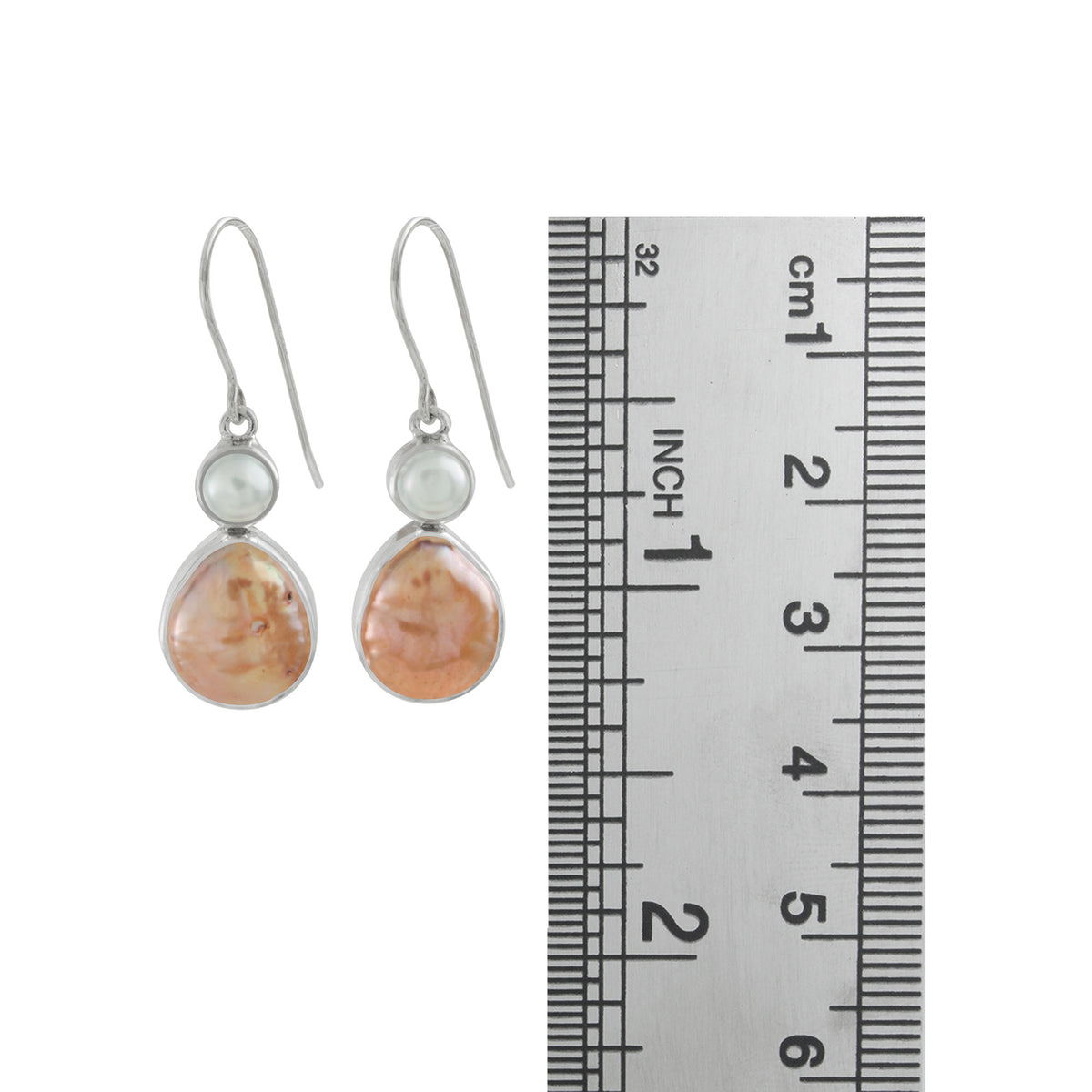Sterling Silver Earring With Pearl Copper, Pearl White Buttom Round