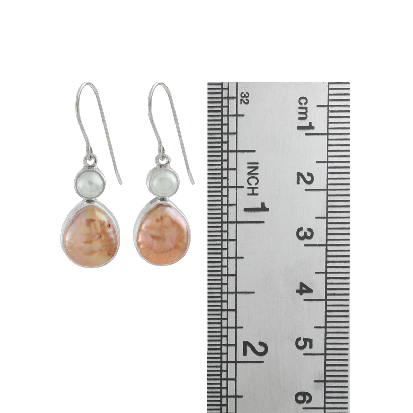 Sterling Silver Earring With Pearl Copper, Pearl White Buttom Round