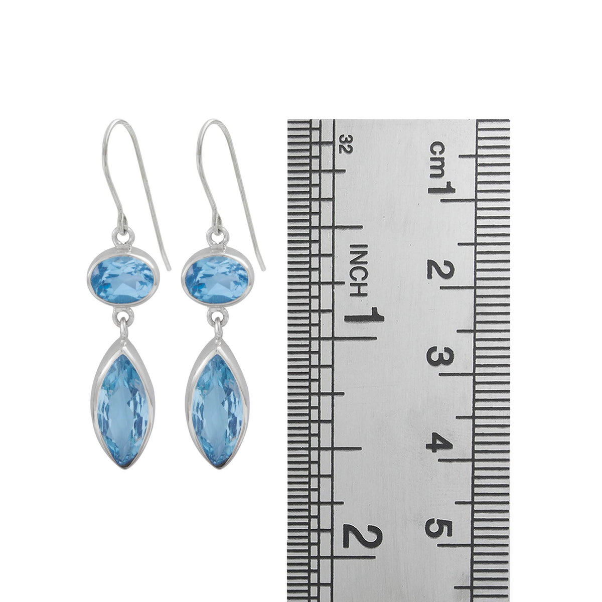 Sterling Silver Earring With Blue Topaz Marquoise &amp; Oval Facet