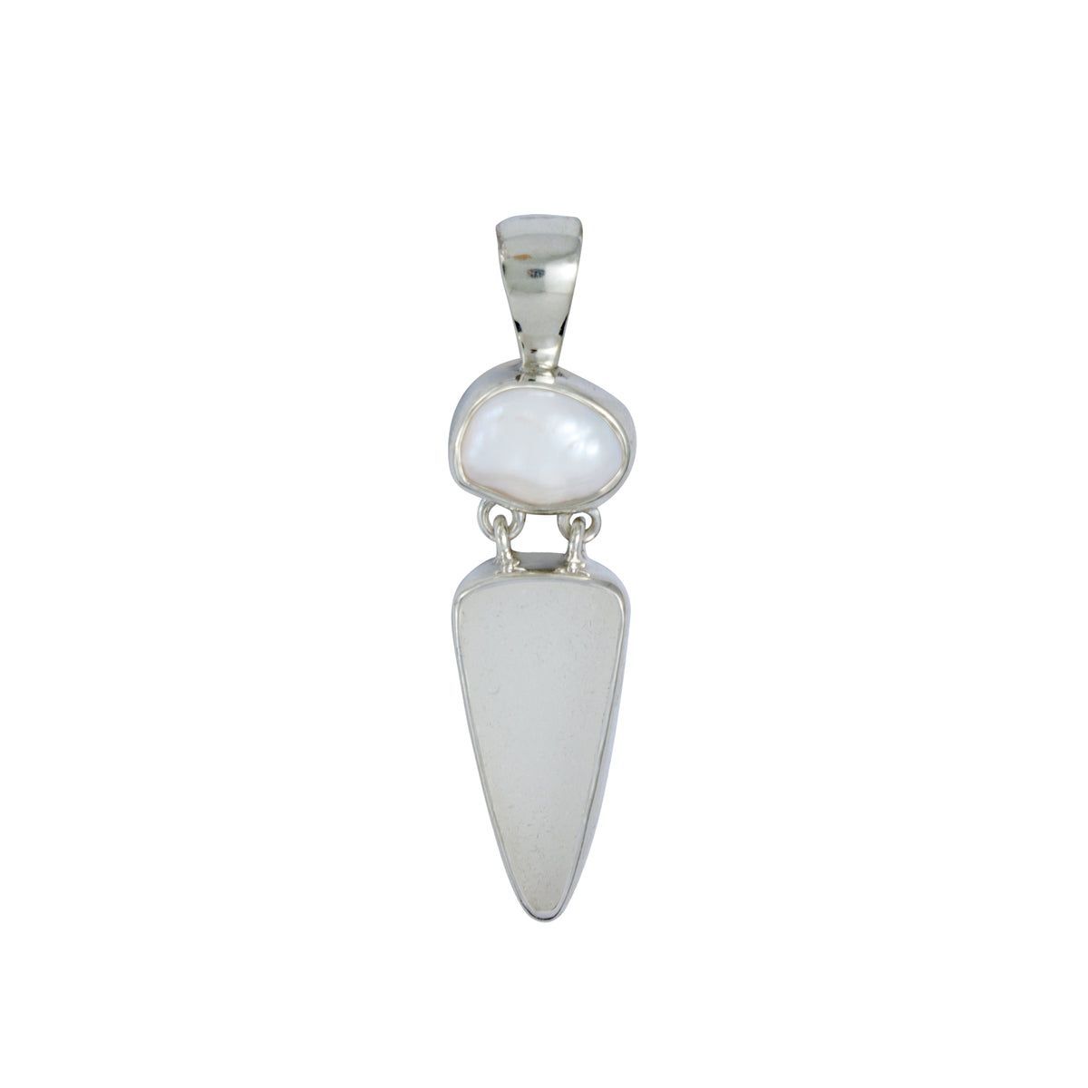 Sterling Silver Pendant With Pearl Keishi &amp; Sea Glass Drop