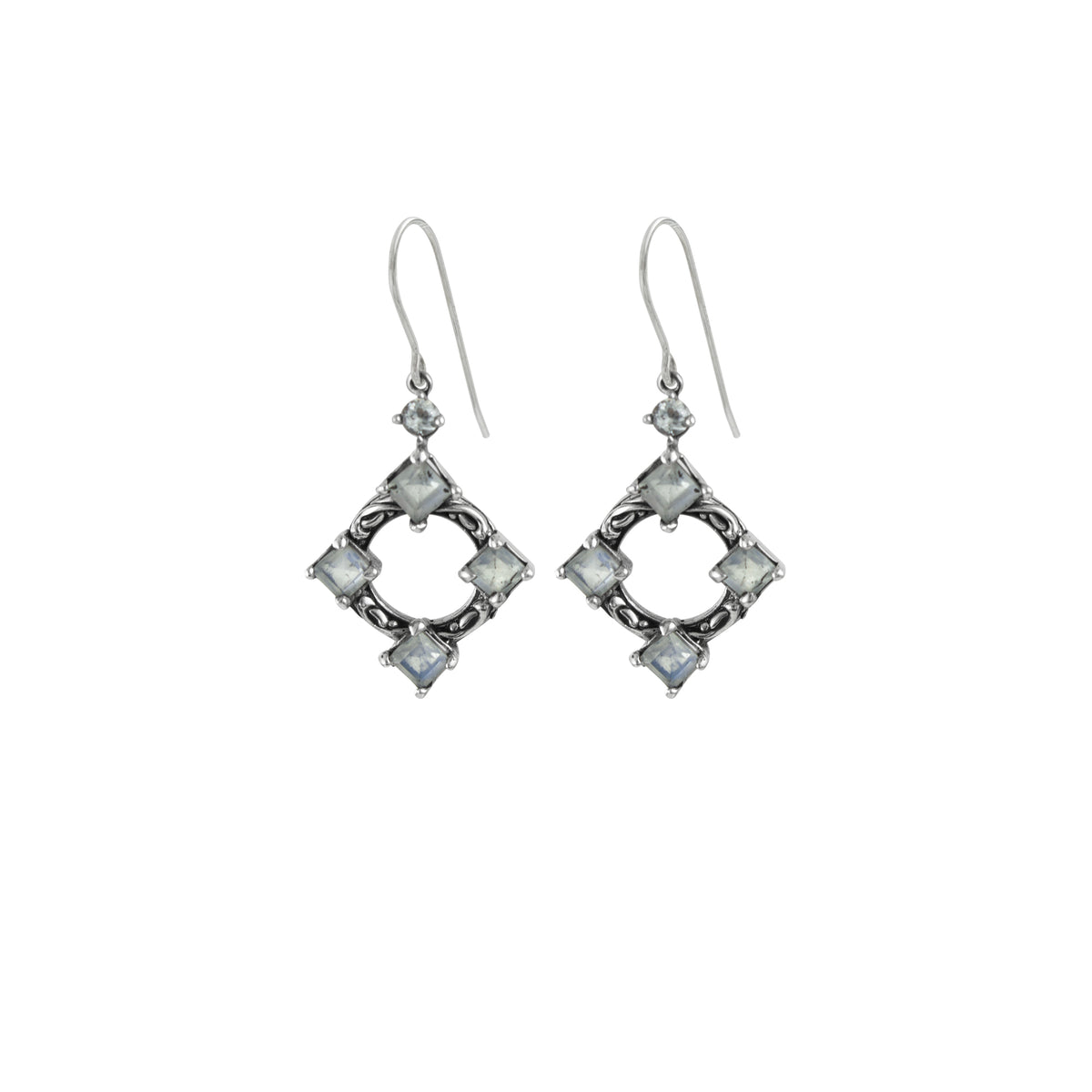 Sterling Silver Earring Square, DM Chandilier With Prong  Setting