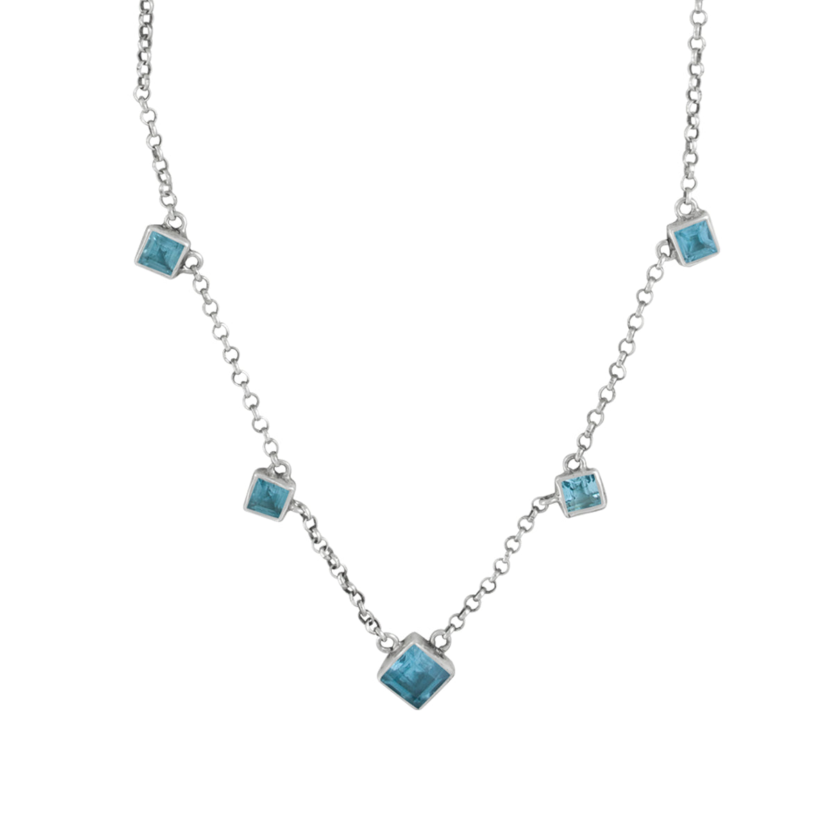 Silver Necklace With Blue Topaz And Chain