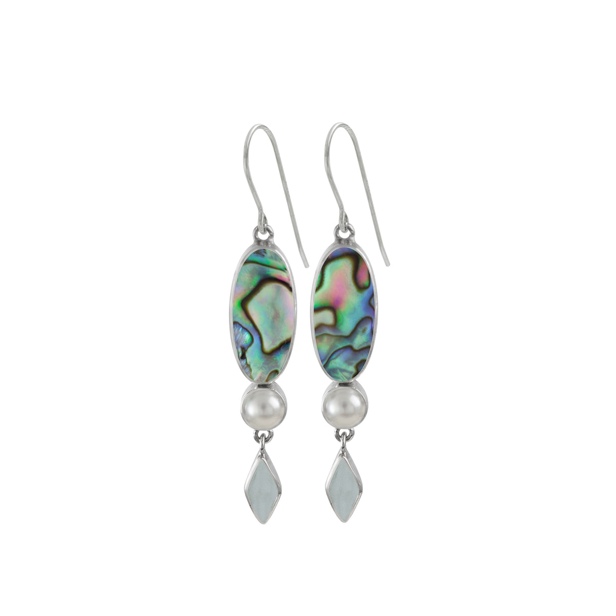 Sterling Silver Earring With Shell Malabar Turbos, Paua Oval, Blue Topaz Marquoise Facet