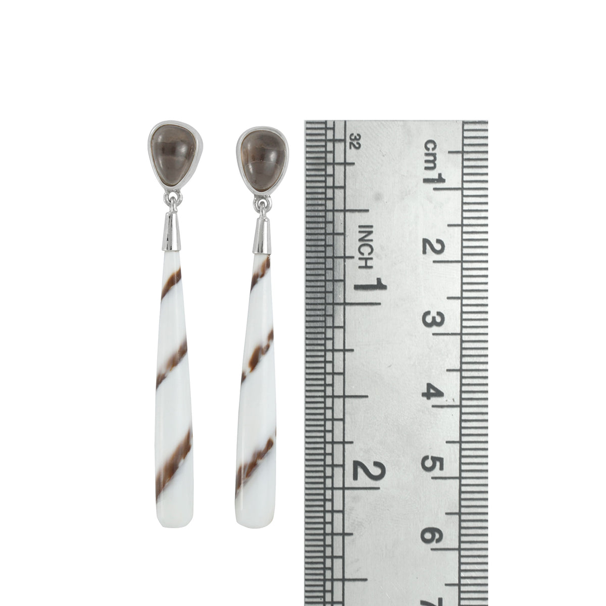 Sterling Silver Earring With Smokey Free form Cab, Shell Leopard Corn