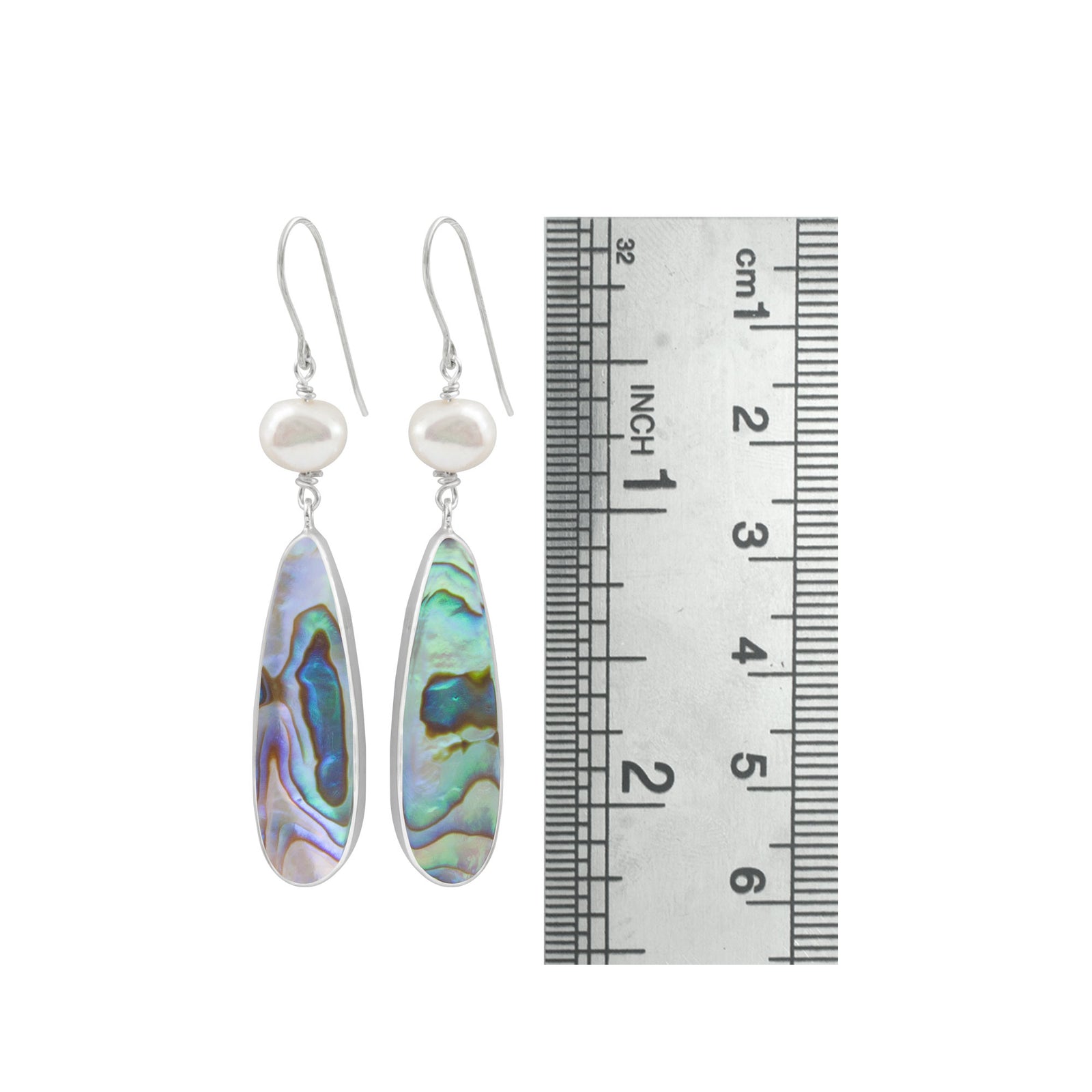 Sterling Silver Earring With Pearl Keishi, Paua Tongue