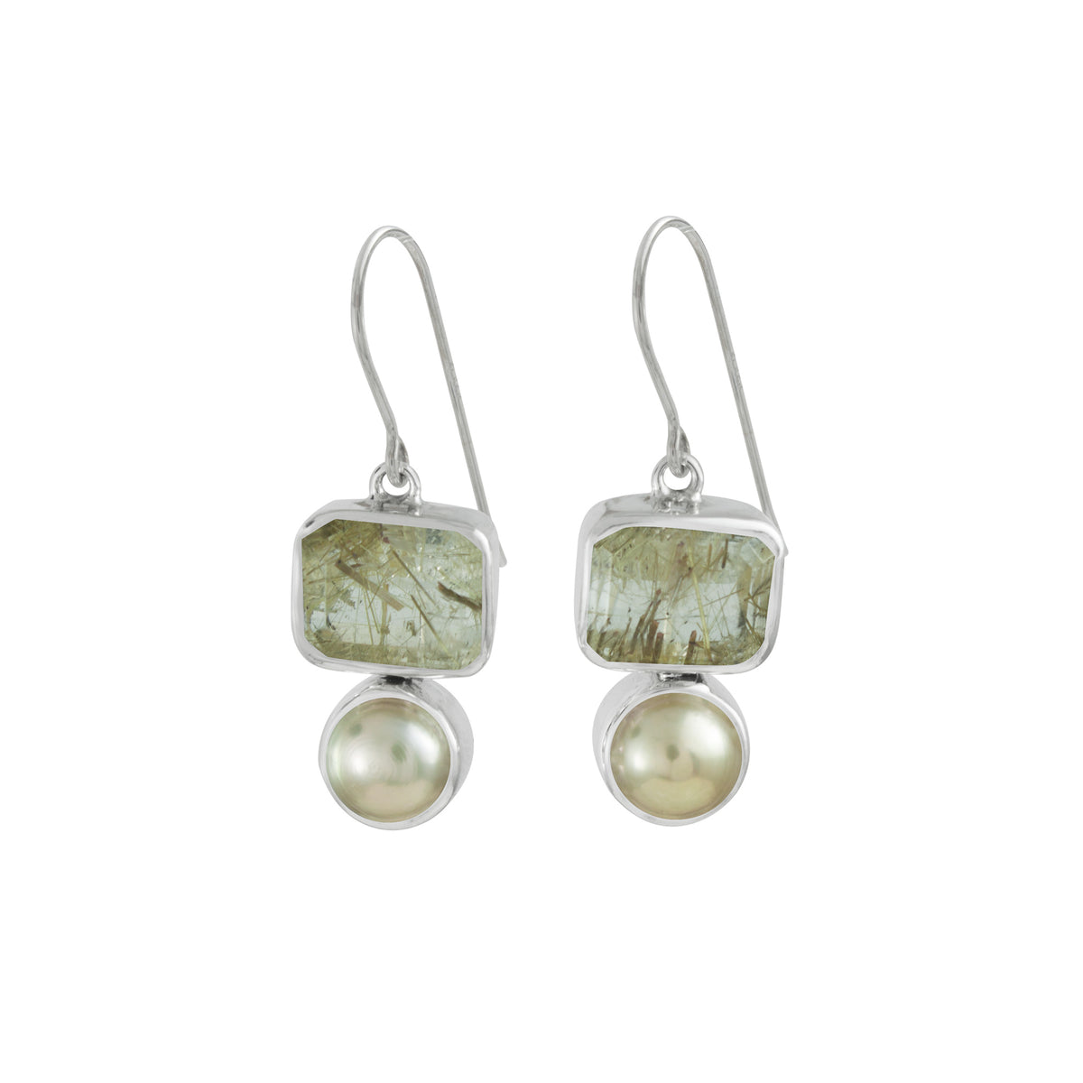 Earring With Rutilated Rectangle And Pearl