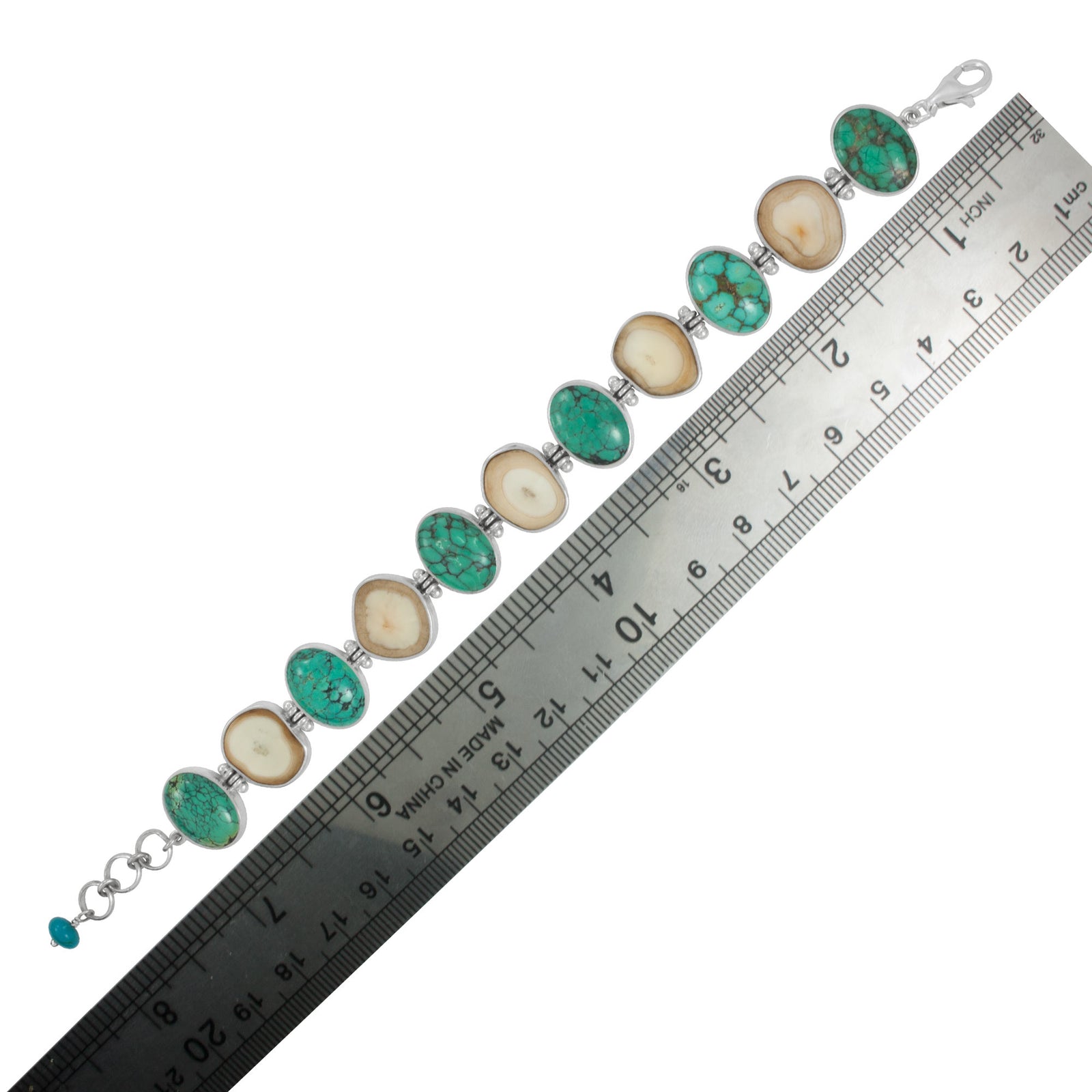 Sterling Silver Bracelet With Turquoise Oval, Fossil Ivory Free Form